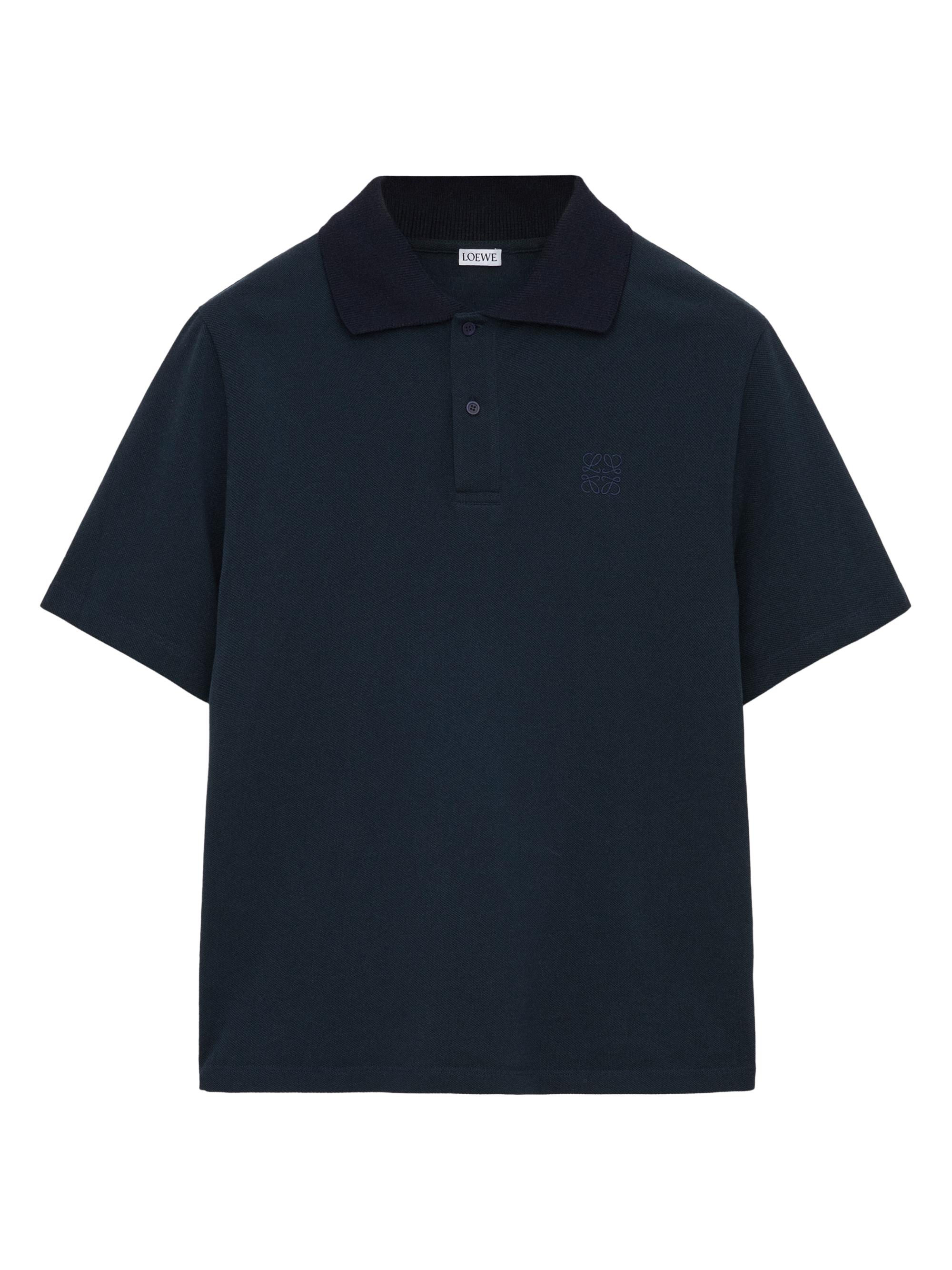 LOEWE Men's Cotton-Blend Polo Shirt - Navy Blue
