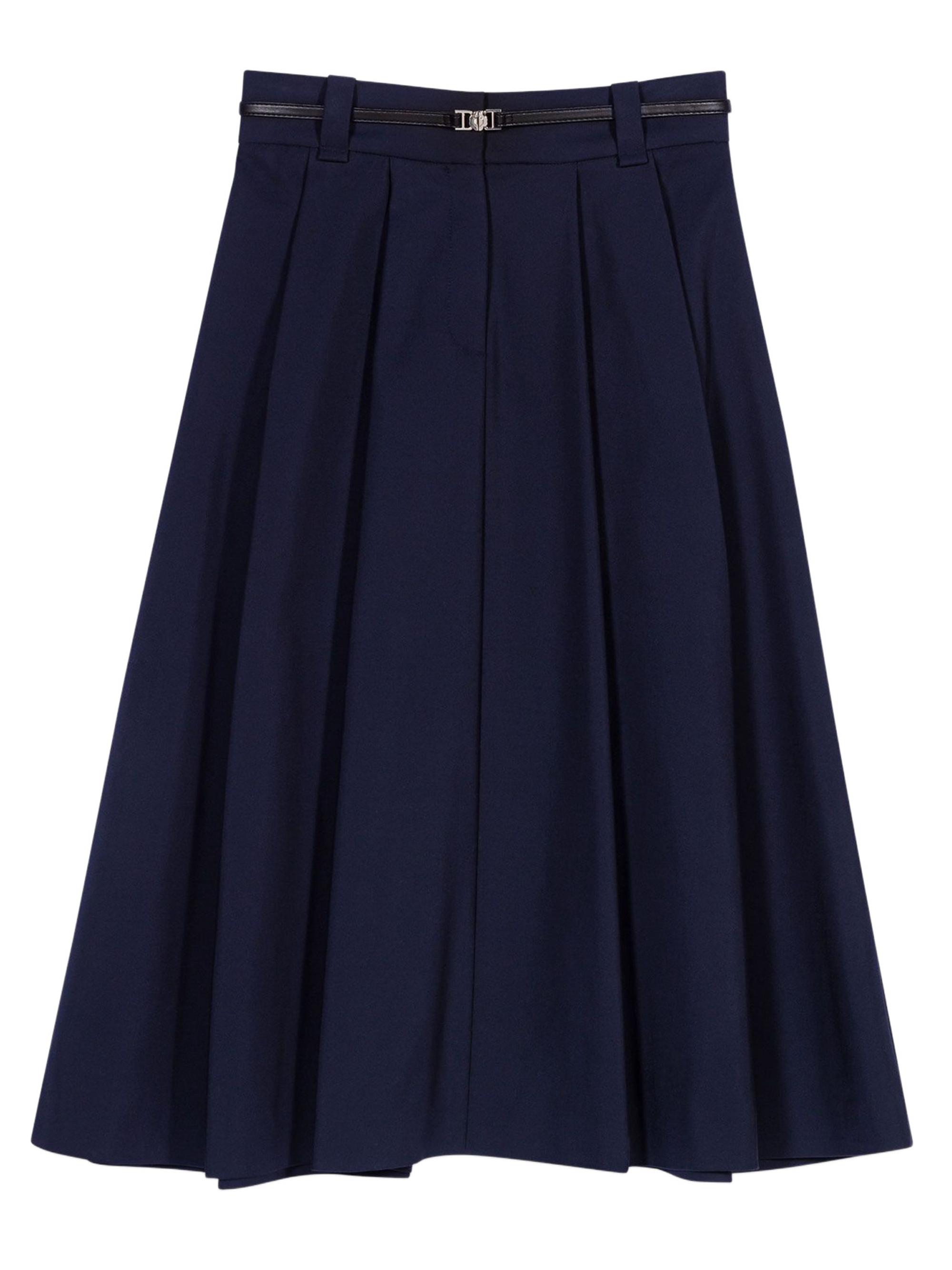 Maje Women's Long Cotton Skirt with Belt - Navy
