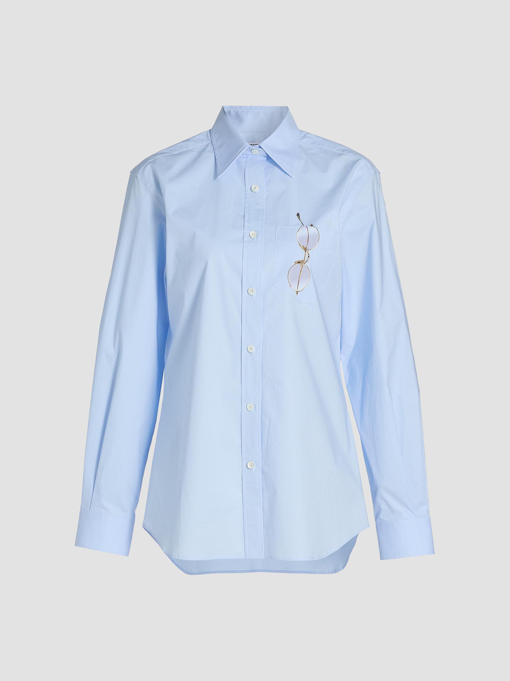 Moschino Women's Glasses Print Stretch Cotton Shirt - Multi Light Blue | Thumbnail 8