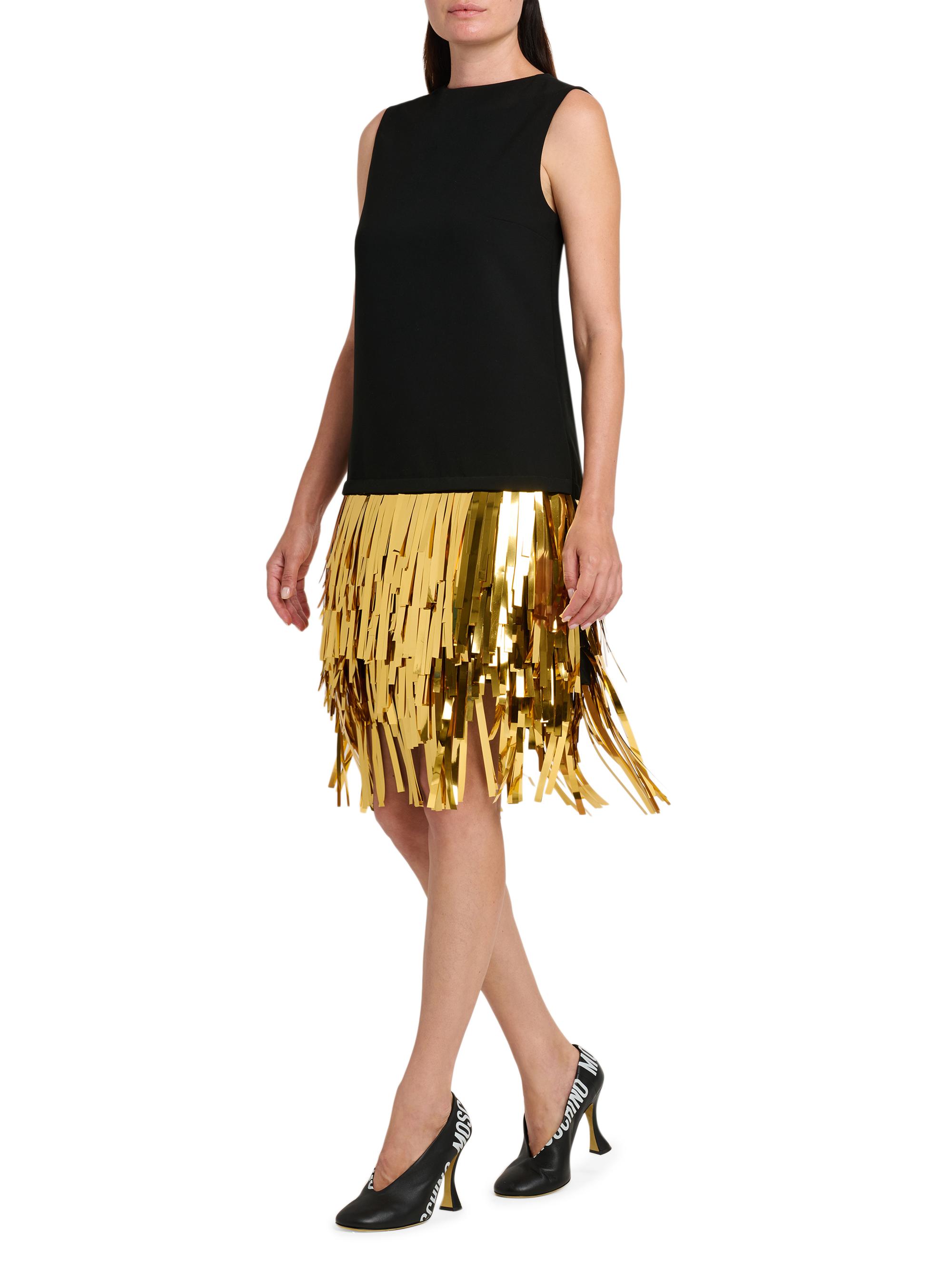 slim fit dress slacks Black and Gold Fringe Dress – Silhouette