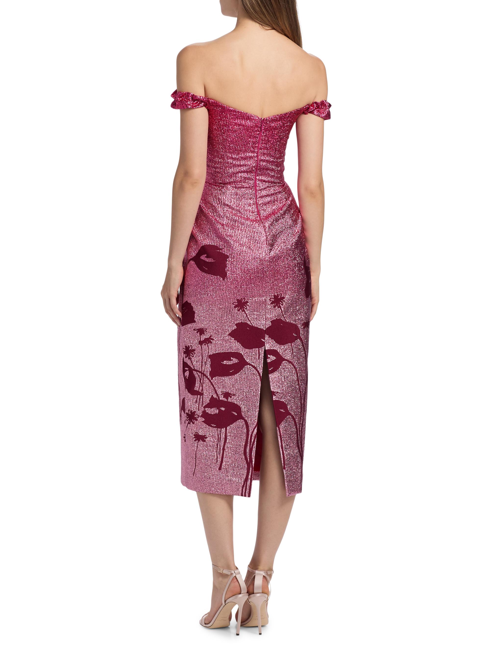 Markarian Women's Amina Floral Metallic Ombr Off-The-Shoulder Midi-Dress - Pink - Size 4