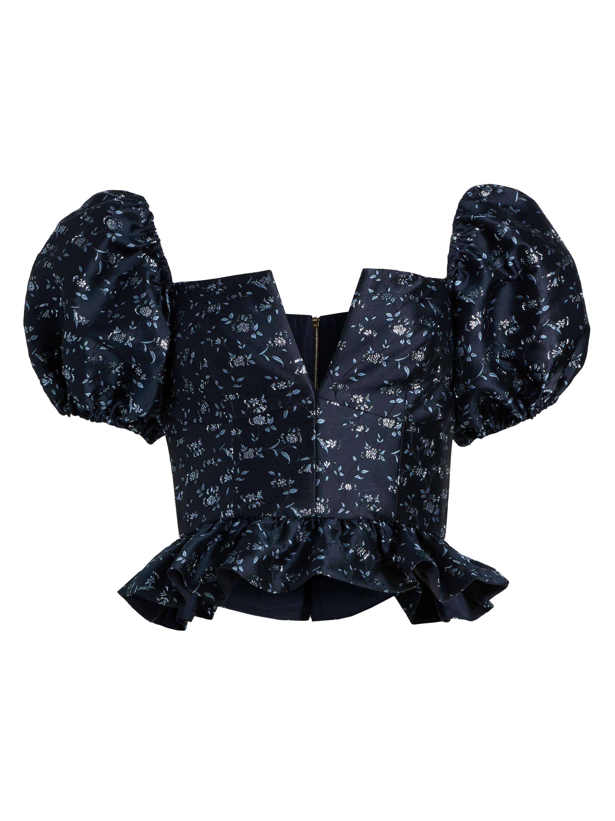 Markarian Women's Sylvan Floral Brocade Balloon-Sleeve Top - Navy Blue