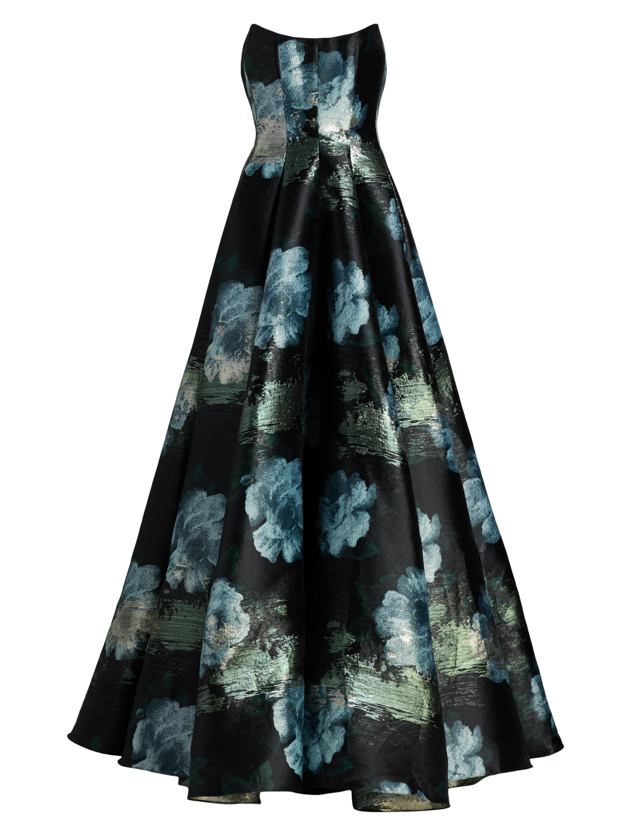 Markarian Women's Laila Floral Metallic Brocade Fit & Flare Strapless Gown - Midnight