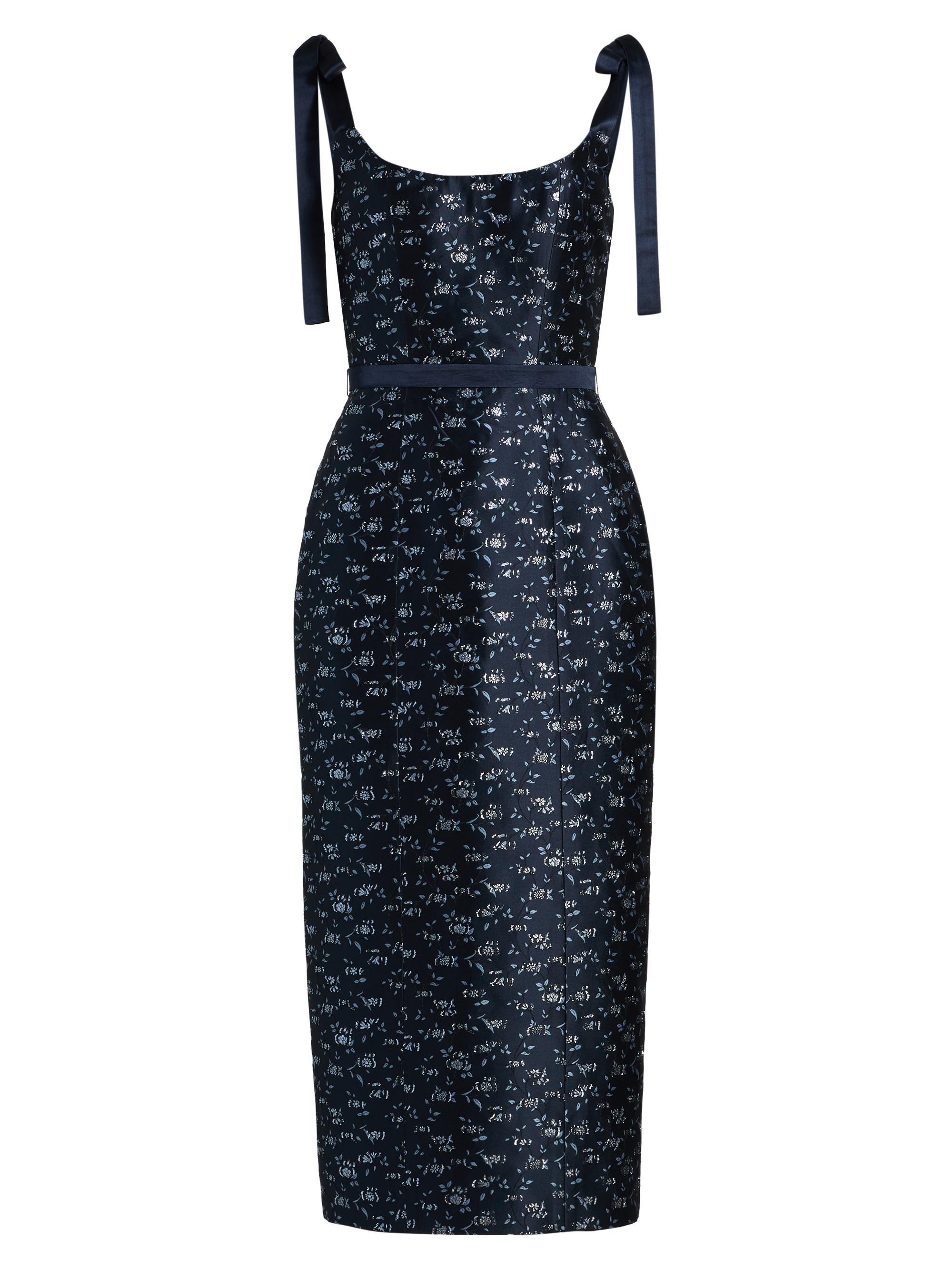 Markarian Women's Acacia Floral Brocade Corset Belted Midi-Dress - Navy Blue