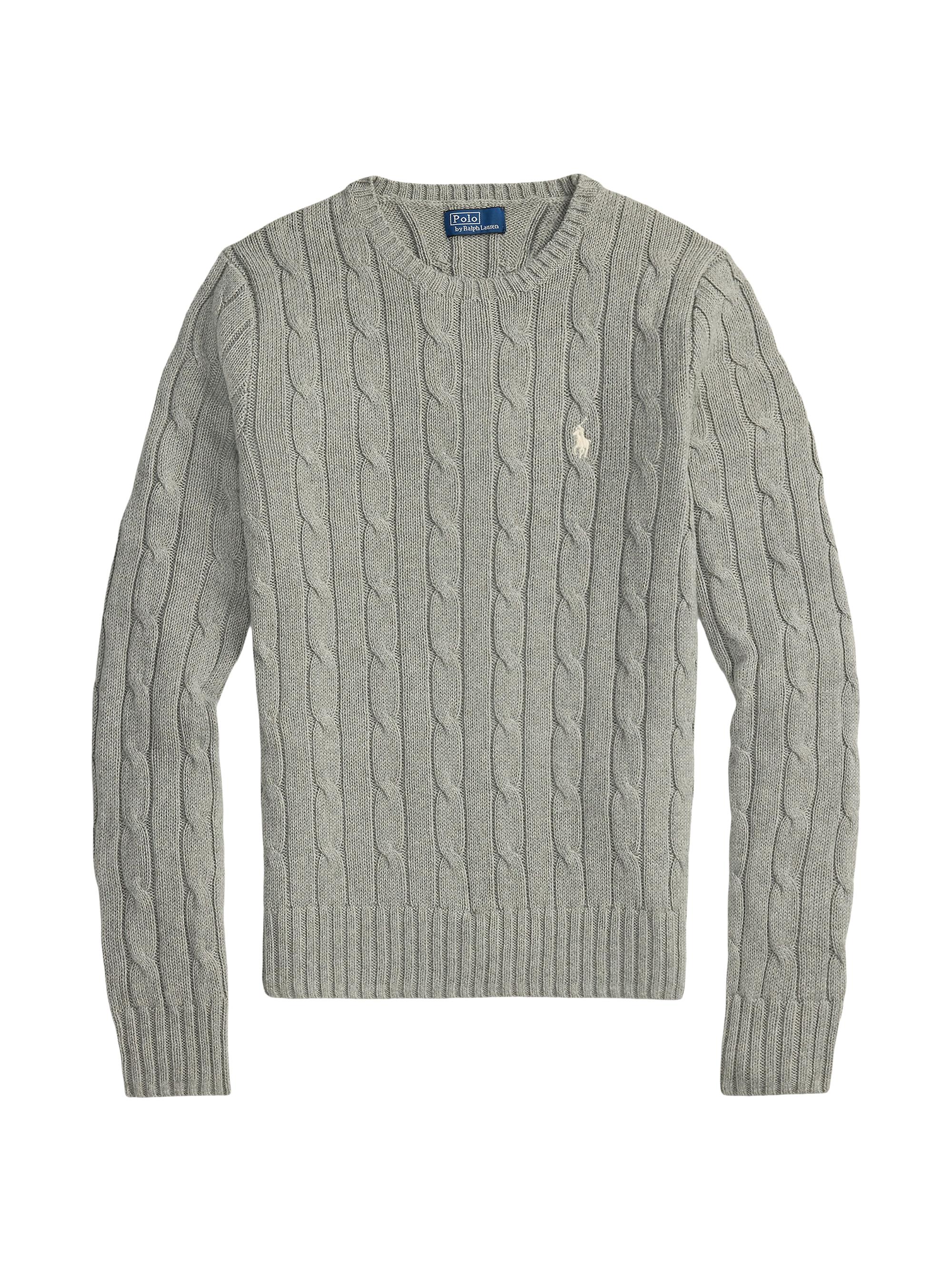 Polo Ralph Lauren Women's Cable-Knit Cotton Crewneck Sweater - Fawn Grey Heather