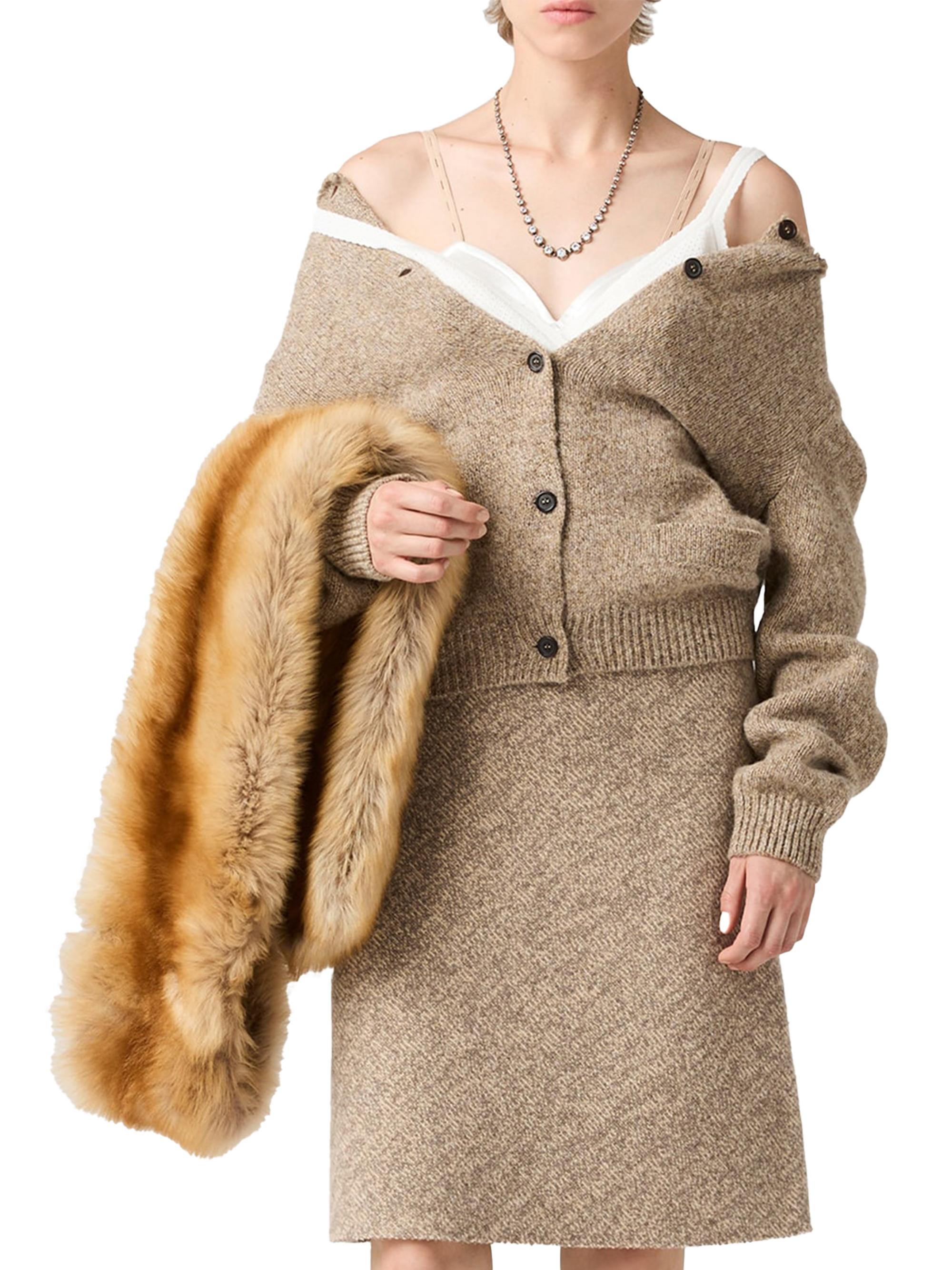 miu miu / ミュウミュウ | LANA JACQUARD CARDIGAN ビジュー カーディガン | 36 | ベージュ/グリーン | レディース Miu Miu Wool Cardigan | Saks Fifth Avenue
