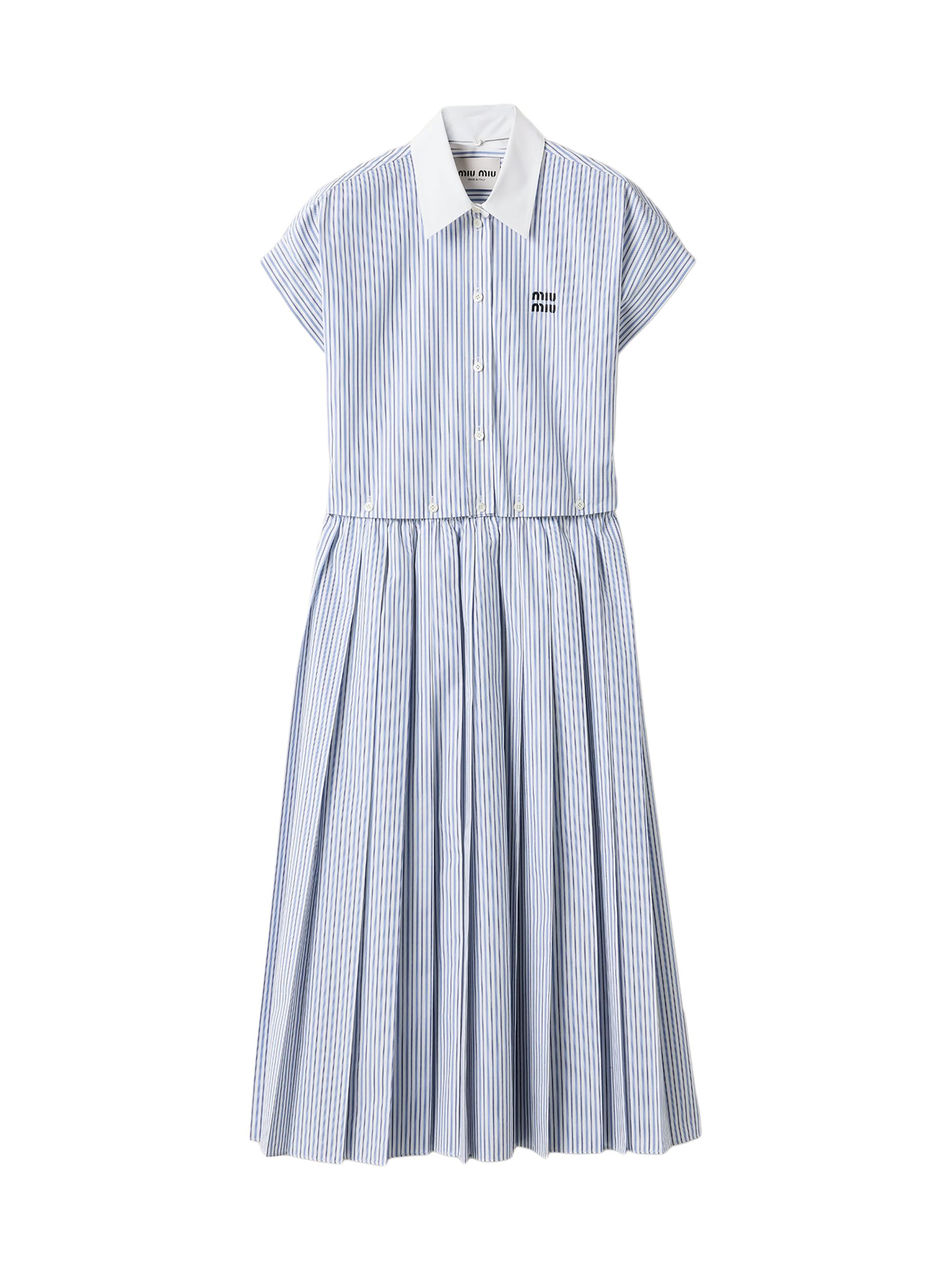 Miu Miu Women's Pleated Striped Poplin Midi-Dress - White