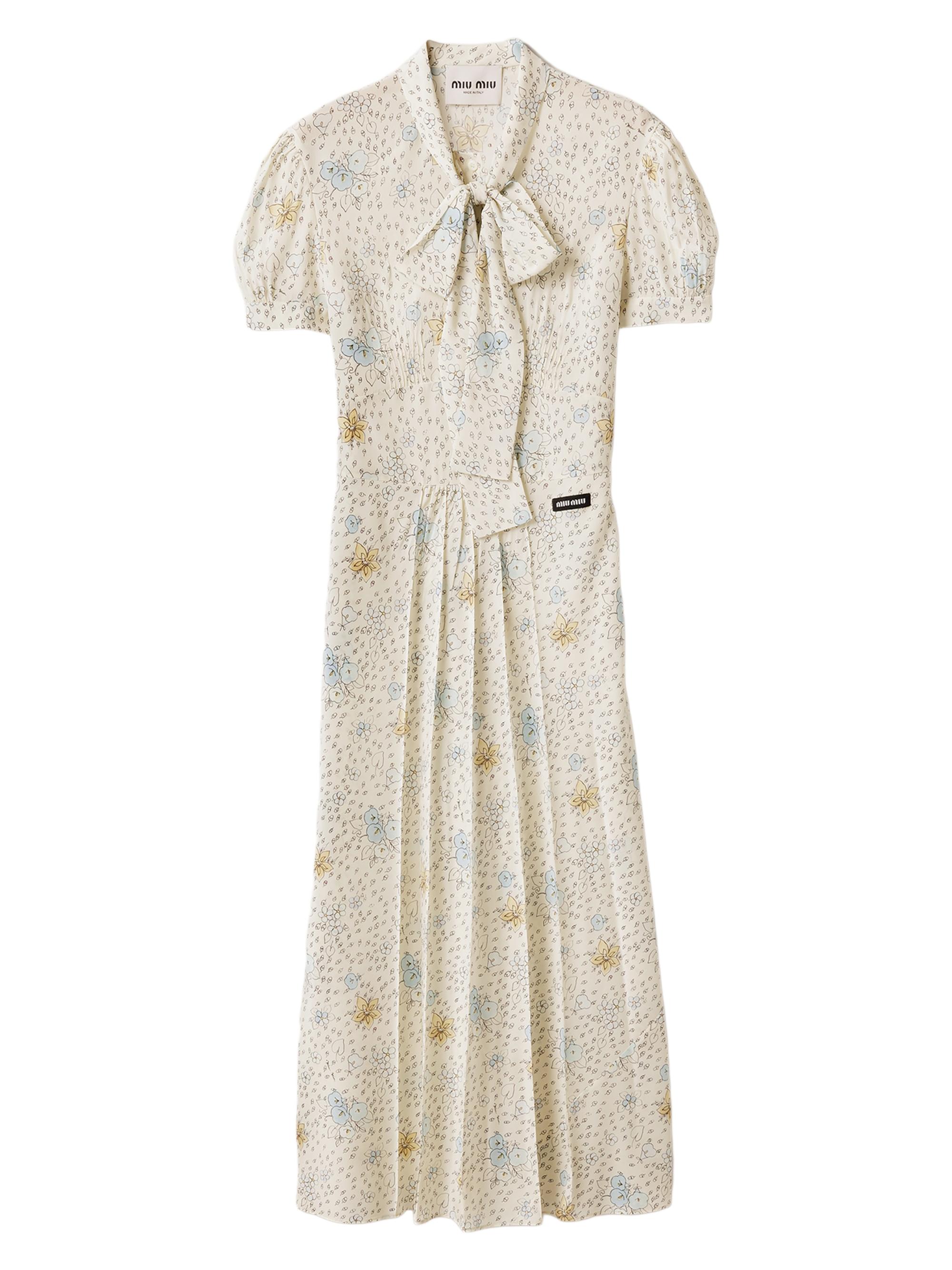 Miu Miu Women's Long Crêpe De Chine Dress - White
