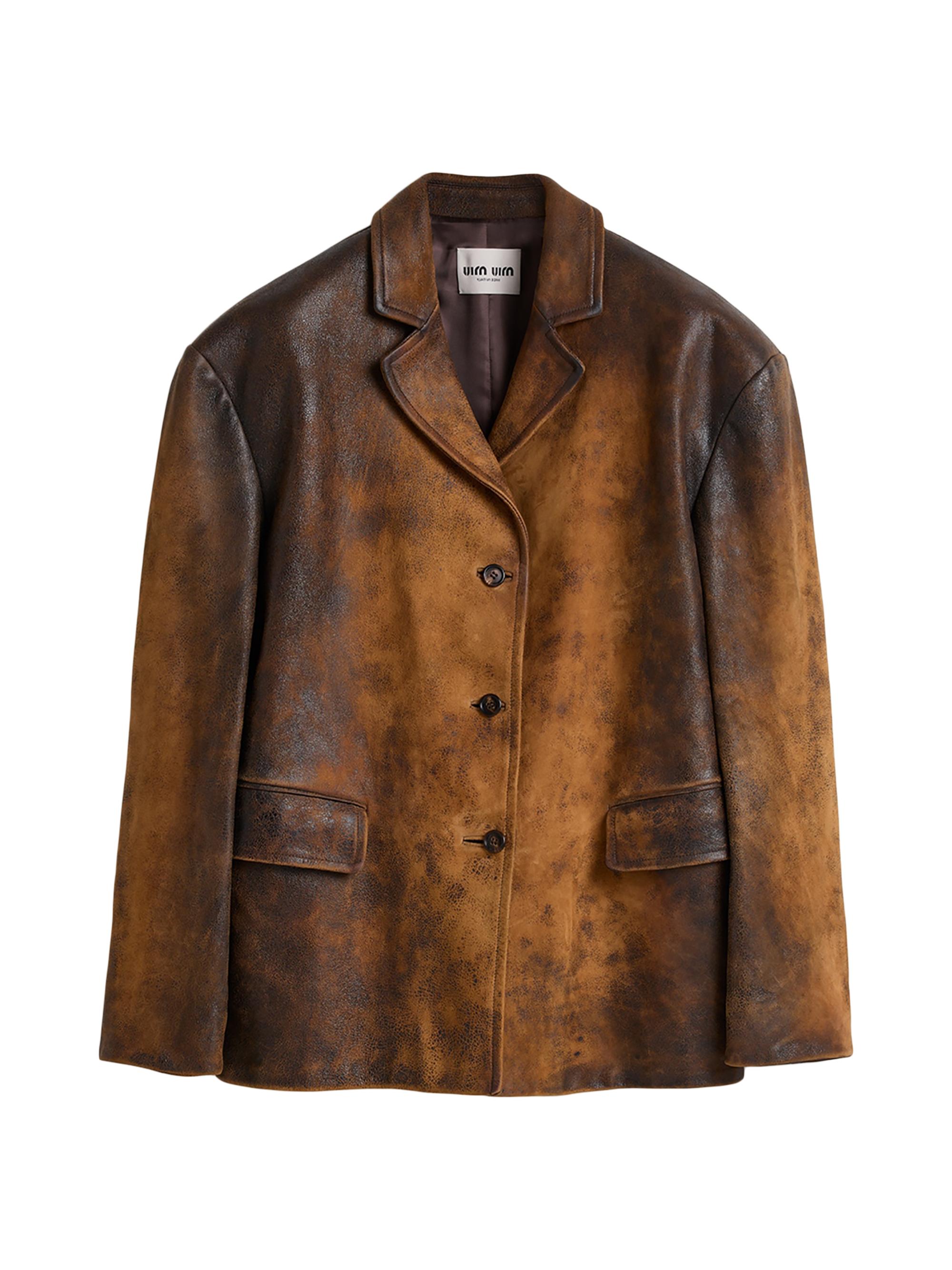 05FW miumiu スウェード テーラードジャケット レザー アーカイブ Miu Miu Waxed Suede Leather Jacket | Saks Fifth Avenue