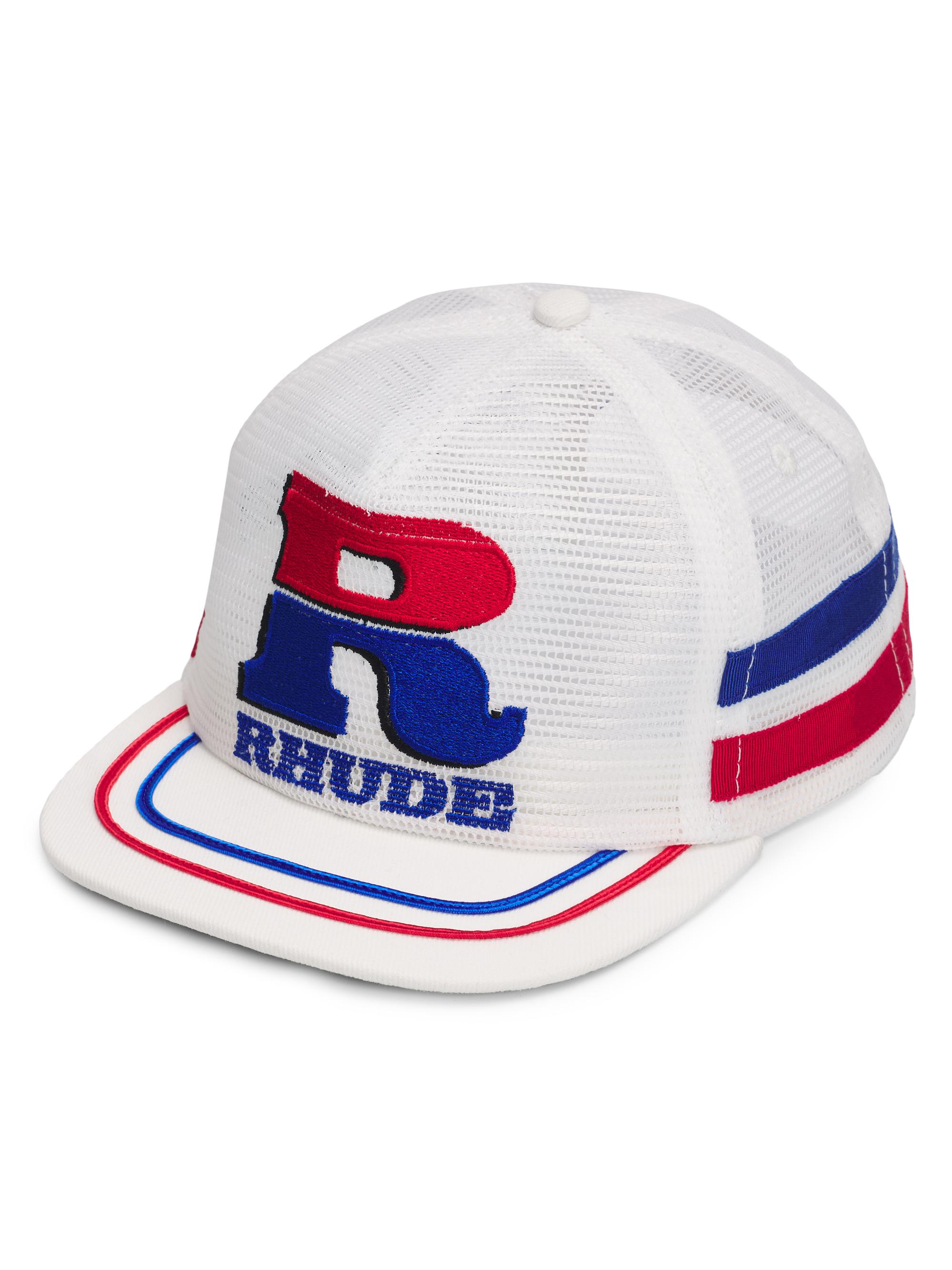 Rhude Men's Split Petrol Logo Flat Brim Hat - White Red Blue