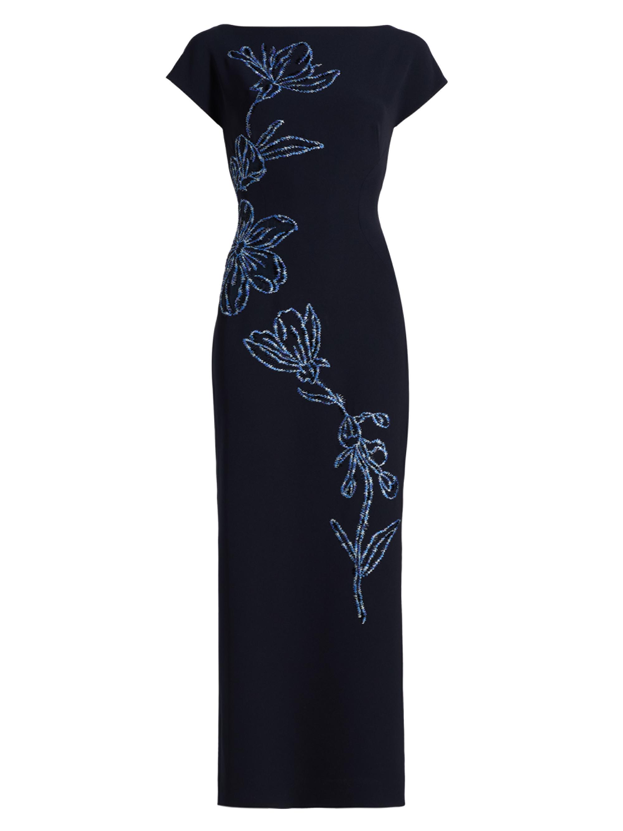 Lela Rose Women's Floral-Embroidered Fluid Crêpe Cocktail Dress - Navy Blue