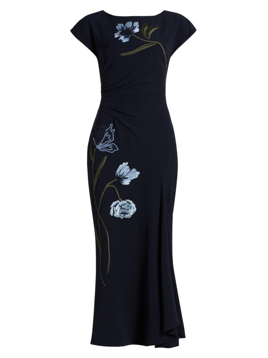 Lela Rose Women's Cascade Floral Corded Crêpe Cocktail Dress In Blue