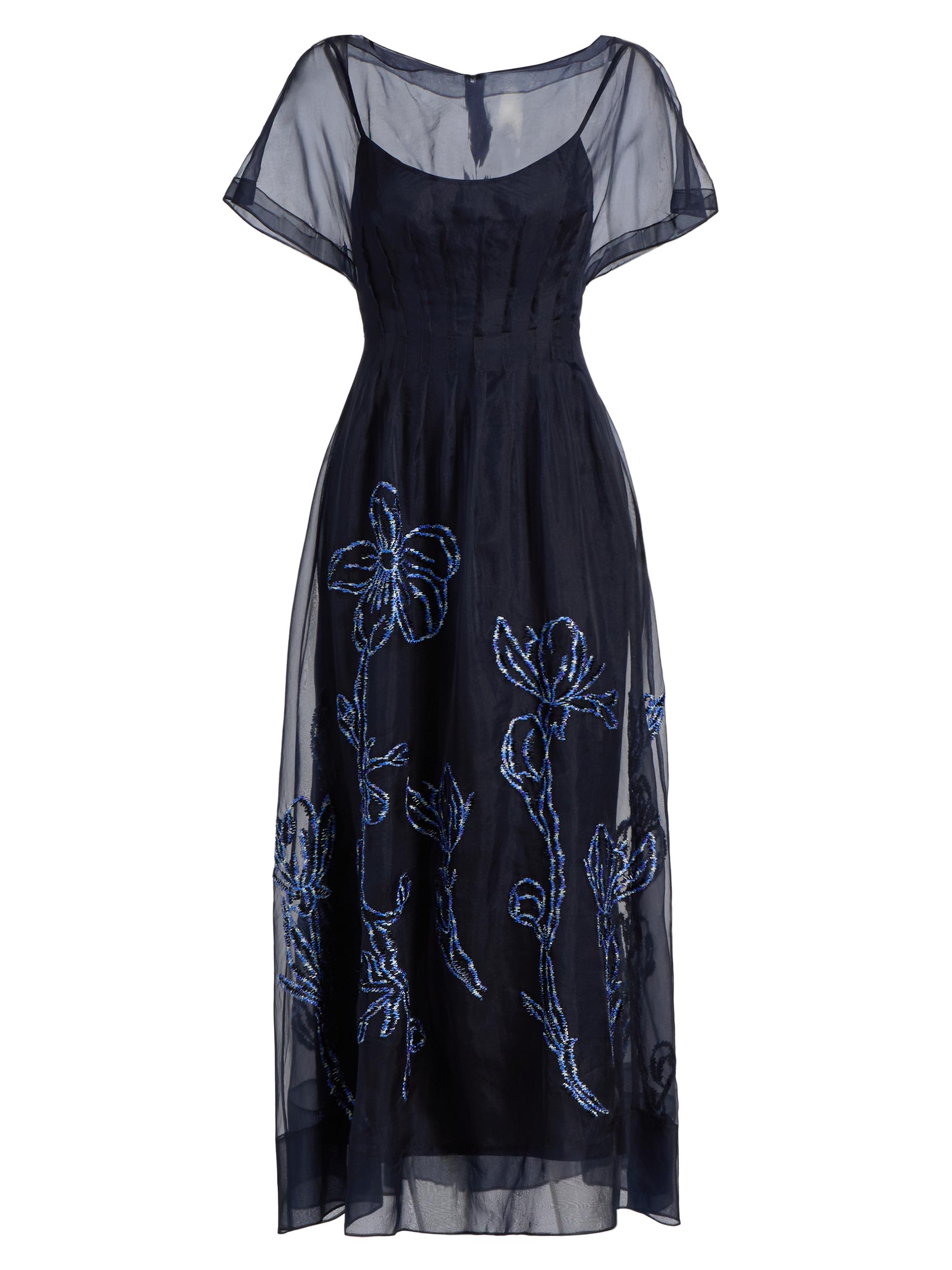Lela Rose Women's Floral-Embroidered Organza Cocktail Dress - Navy Blue