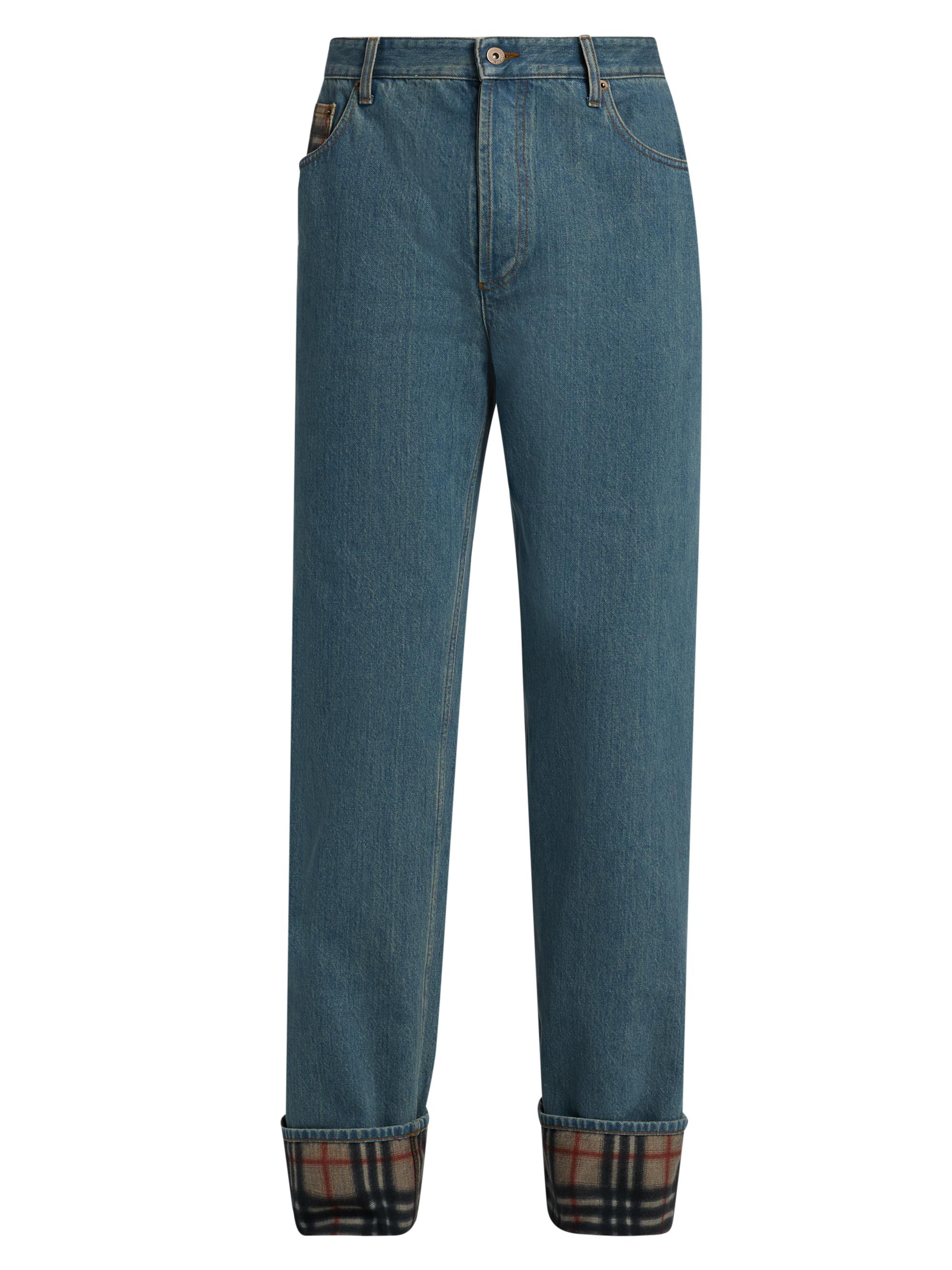 Burberry Men's Dexter Check-Trimmed Straight-Leg Jeans - Mid Blue - Men's Clothing