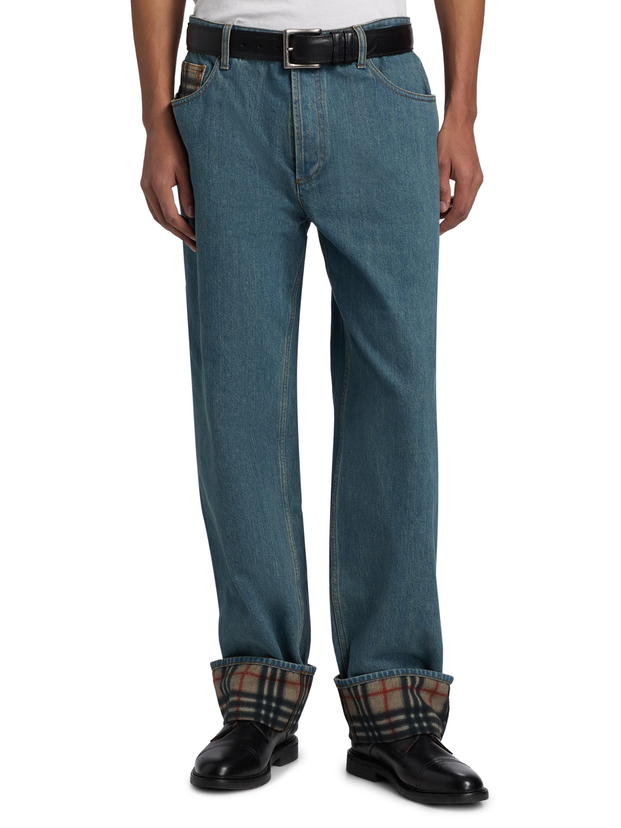 Burberry Dexter Check-Trimmed Straight-Leg Jeans | Saks Fifth Avenue
