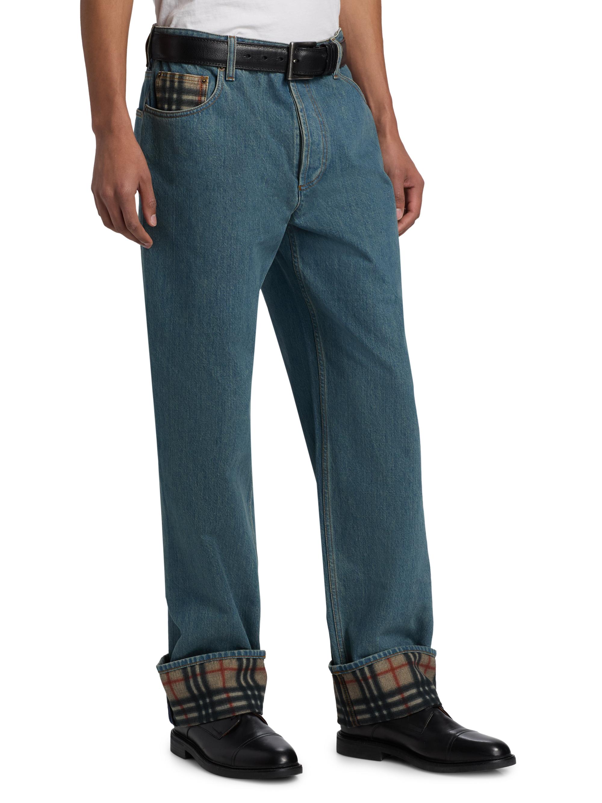 Burberry Dexter Check-Trimmed Straight-Leg Jeans | Saks Fifth Avenue