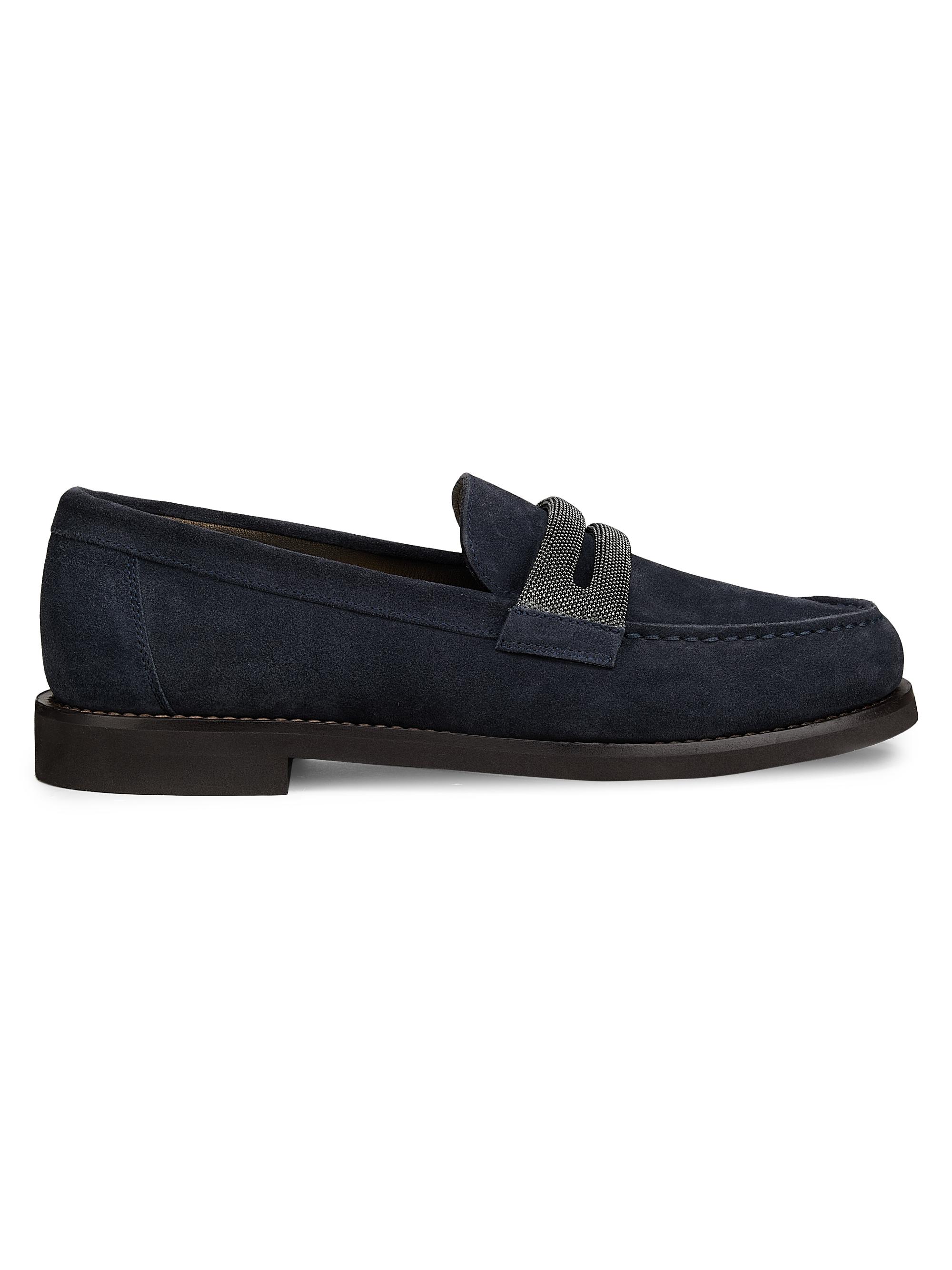 Brunello Cucinelli Women's Monili-Detail Suede Loafers - Navy