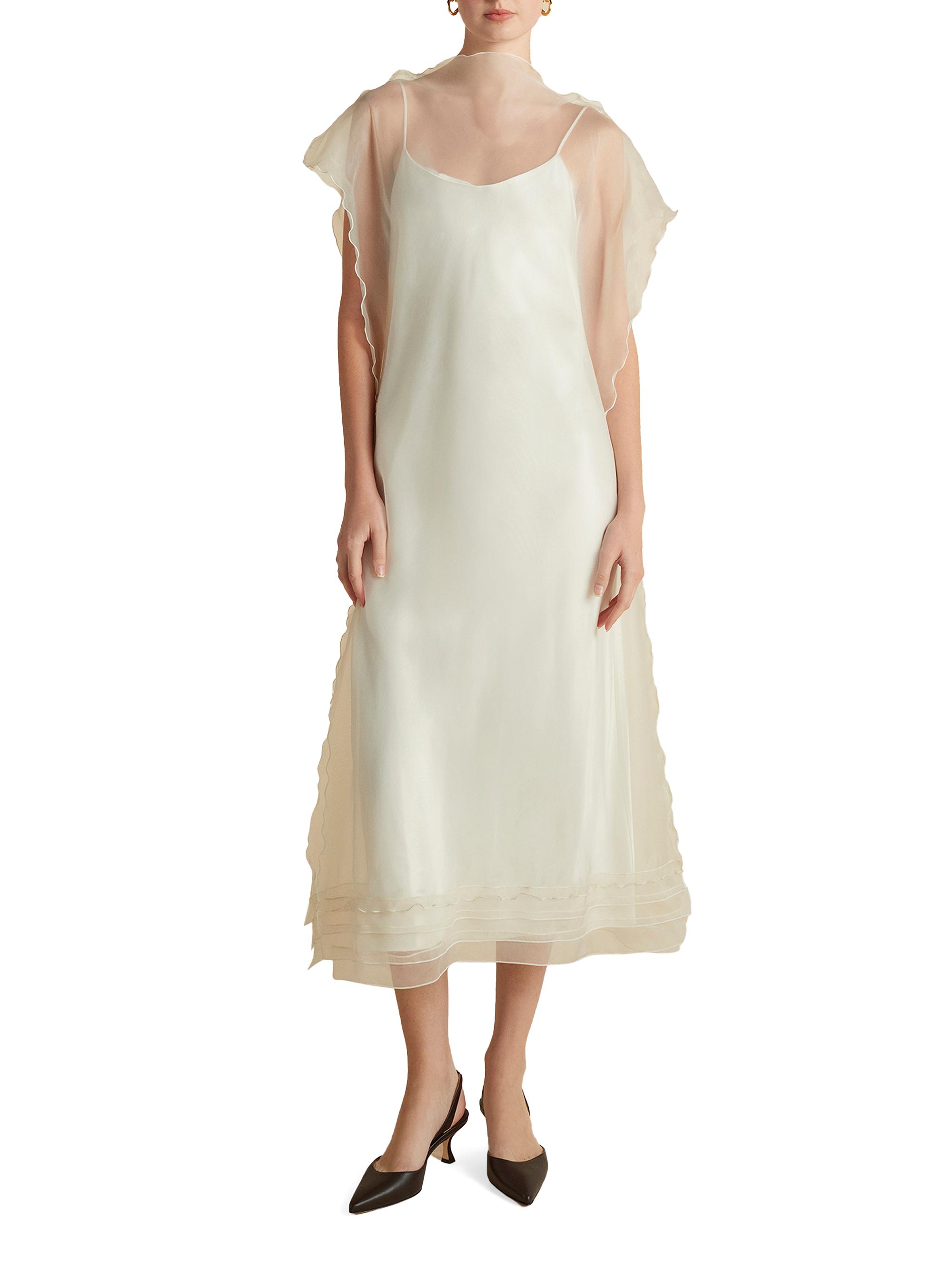 Marina Moscone Women's Silk Organza Sack Dress with Scalloped Edge -
