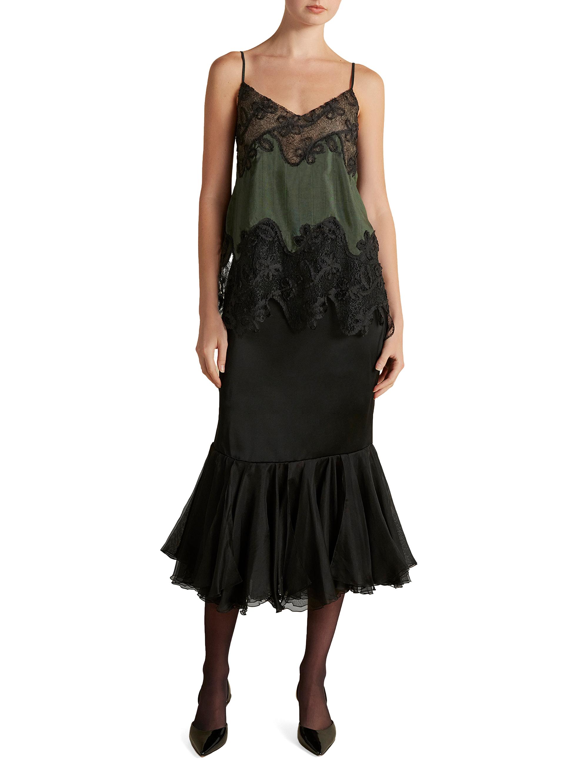 Marina Moscone Women's Pinstripe Camisole with Lace Inlay - Pine Pinstripe