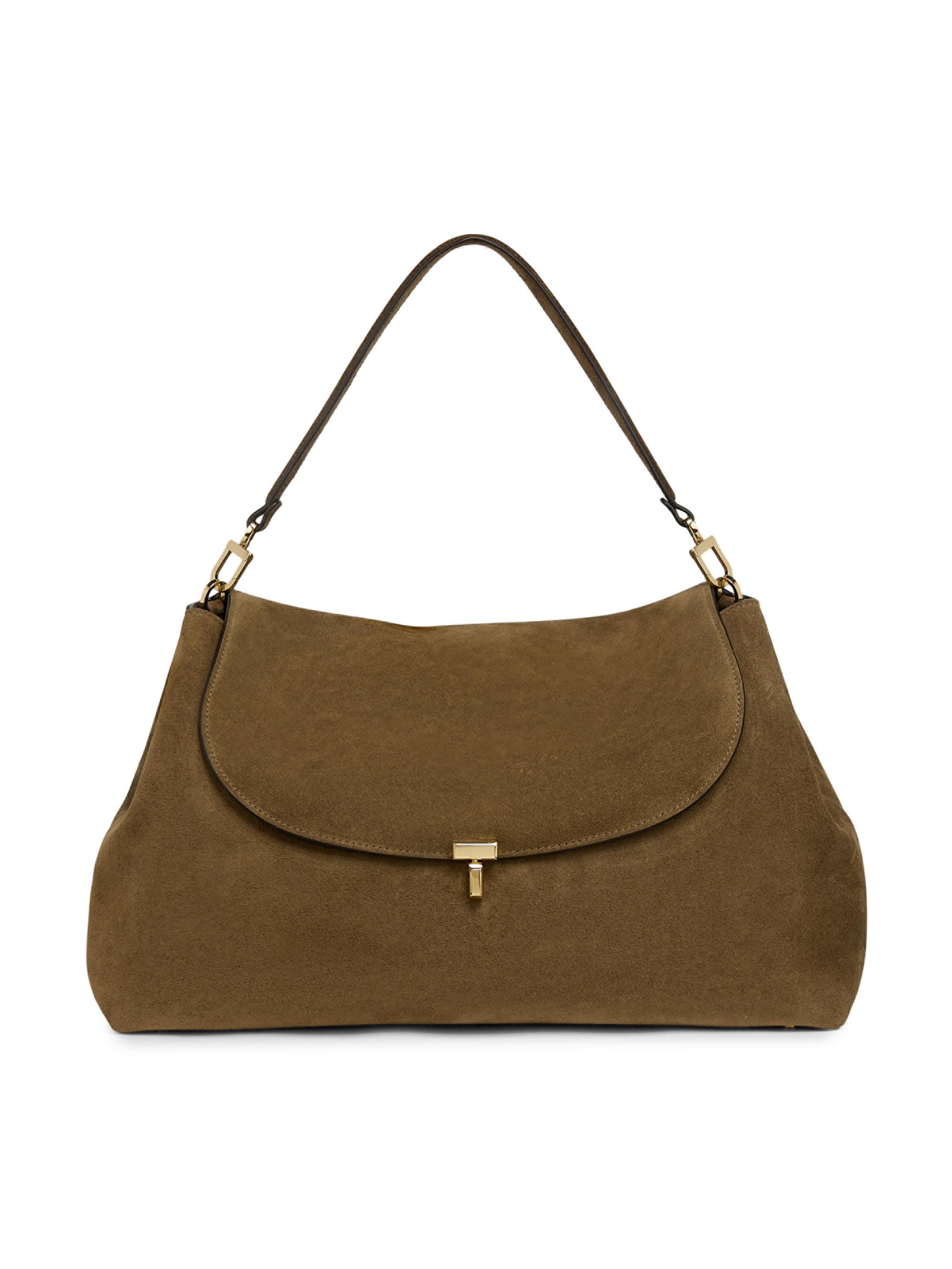 Toteme Women's T-Lock Suede Satchel - Dark Taupe