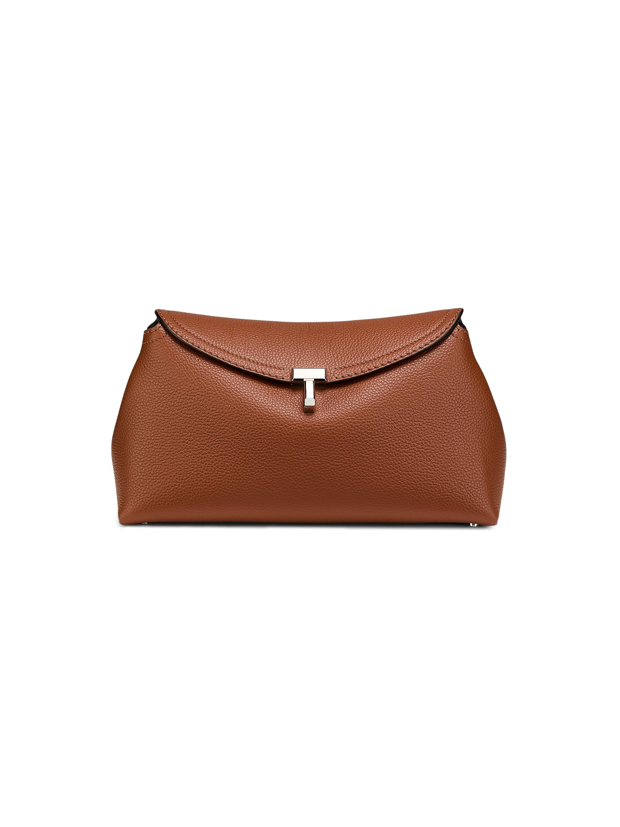 Toteme Women's T-Lock Grained-Leather Clutch - Sienna