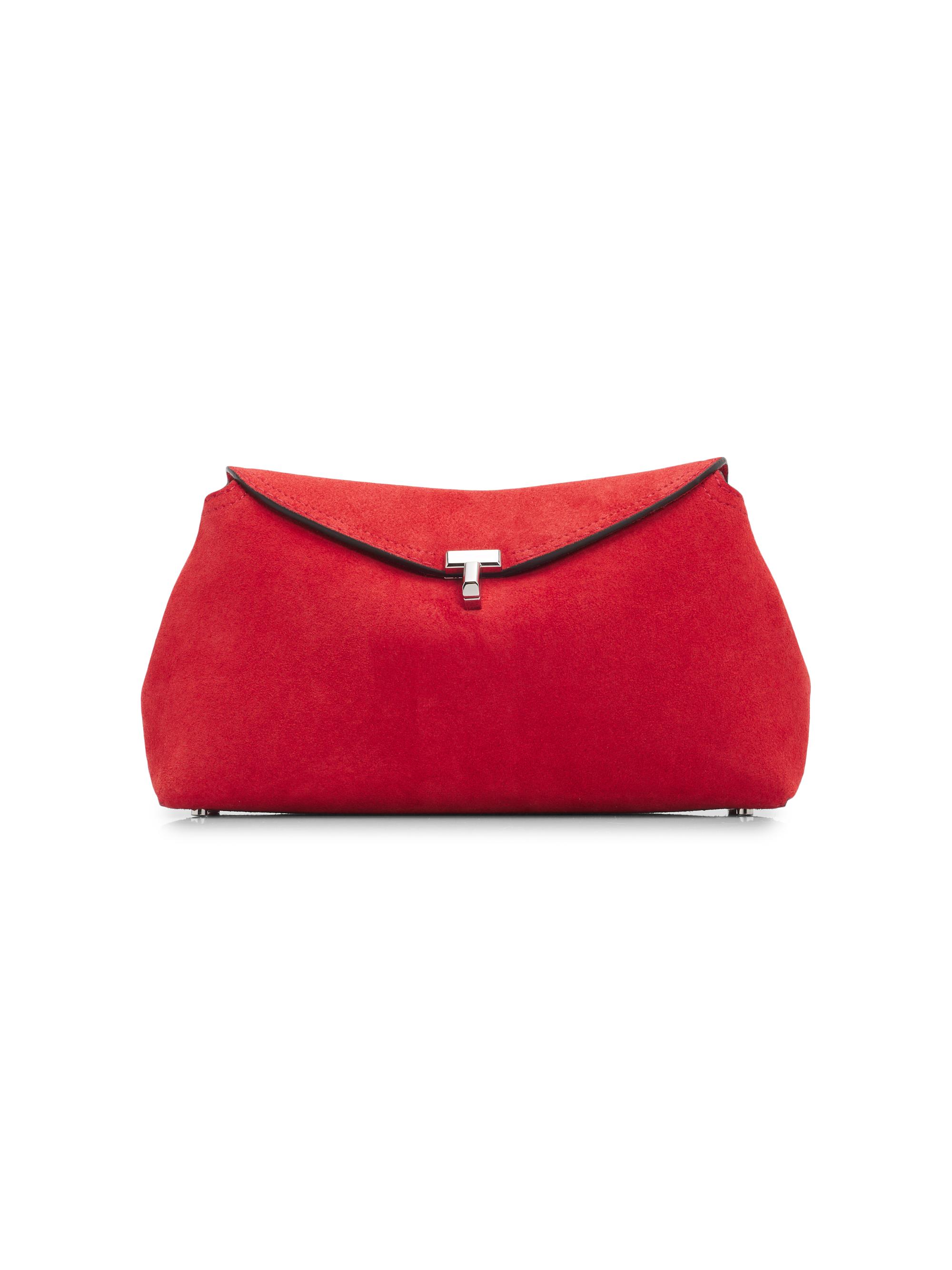 Toteme Women's T-Lock Suede Clutch - Red Suede