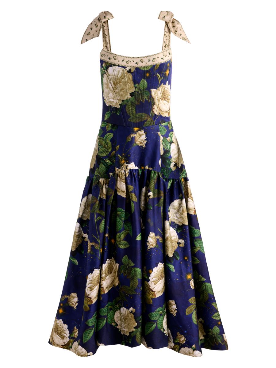 ALICE + OLIVIA Rosalee Floral Bustier A-Line Midi-Dress | Saks