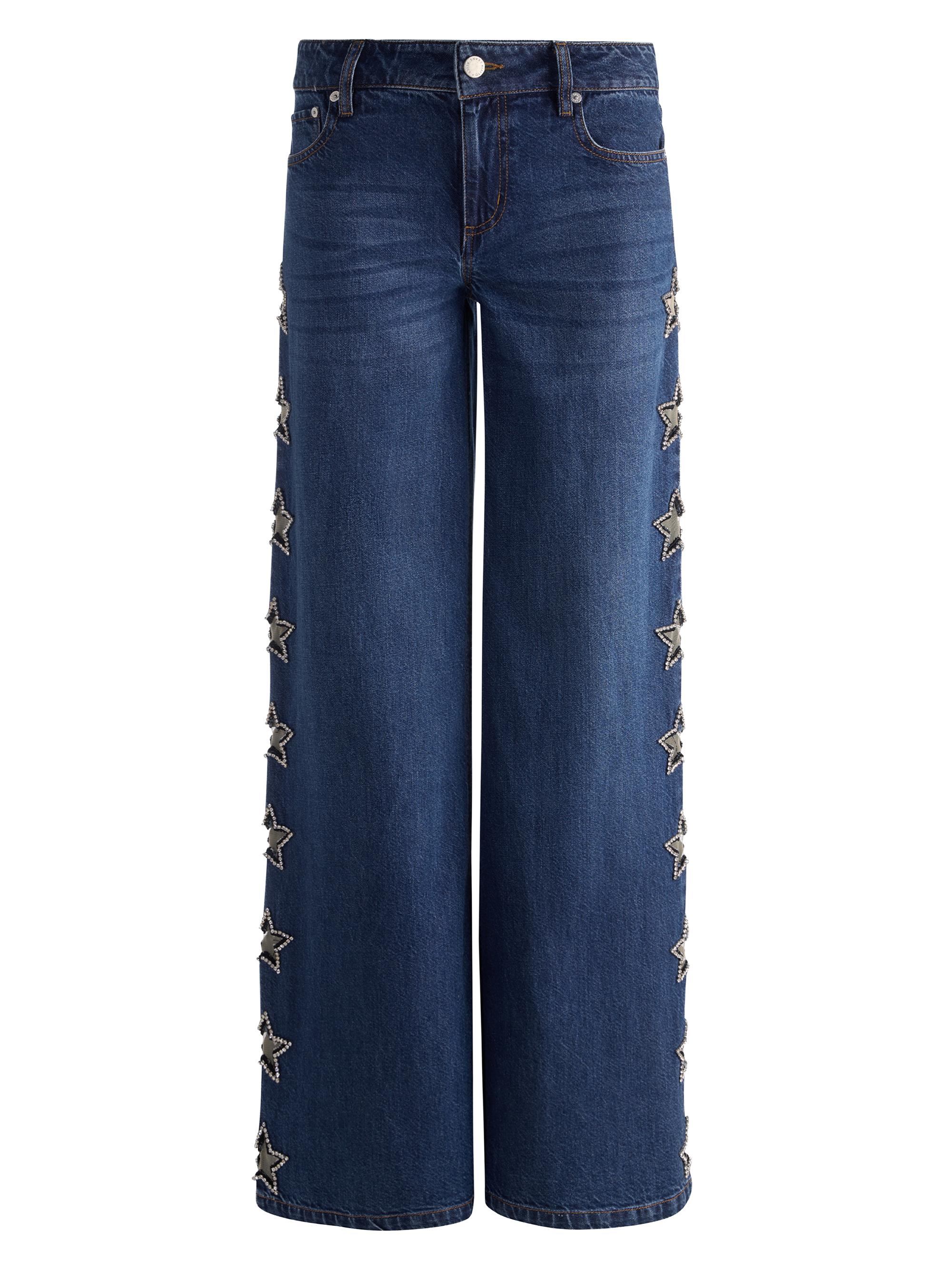 ALICE + OLIVIA Women's Amazing Embellished Mid-Rise Baggy Jeans - Dark Rinse