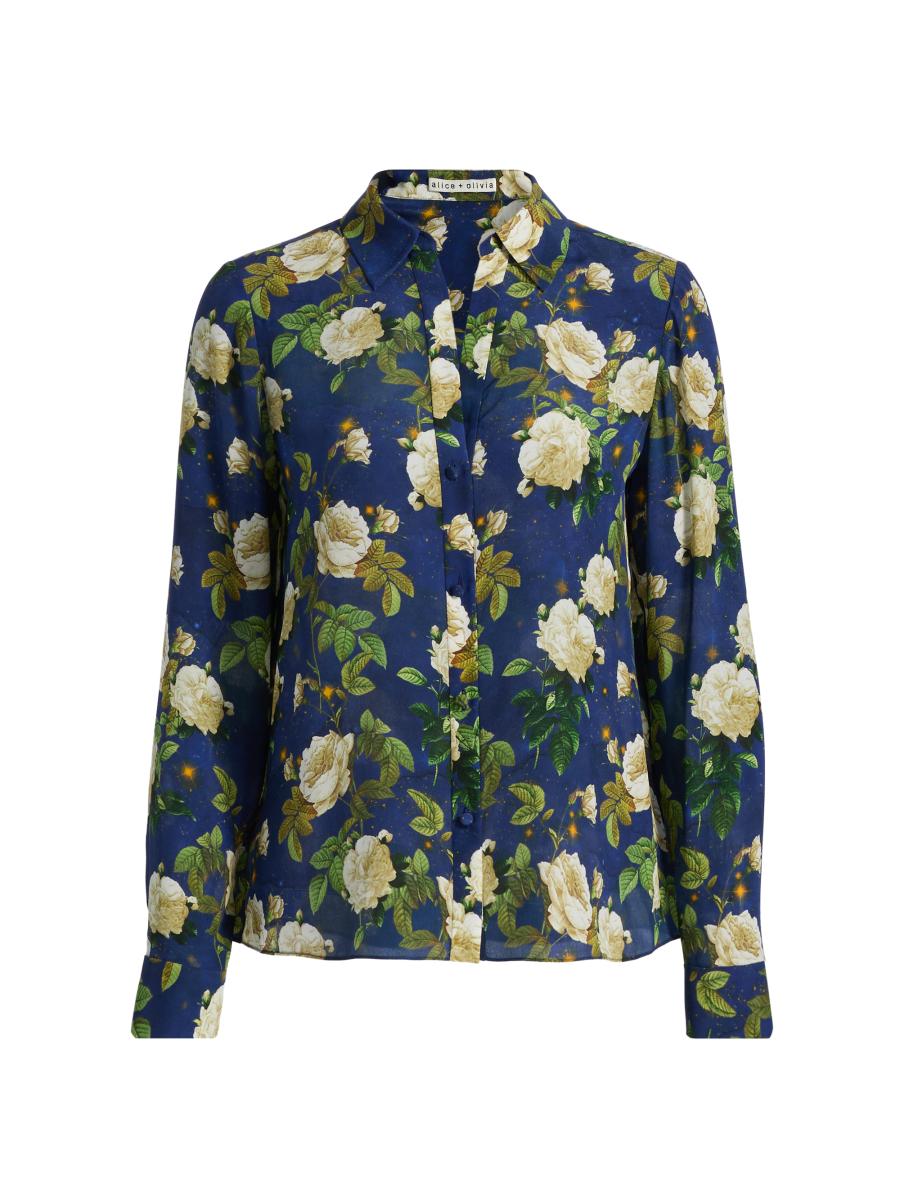 Blusa Donna Alice + Olivia In Seta Con Colletto E Stampa Floreale - Maniche Lunghe