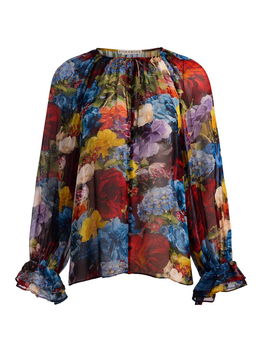 ALICE + OLIVIA Josephine Split Neck Blouson-Sleeve Blouse | Saks