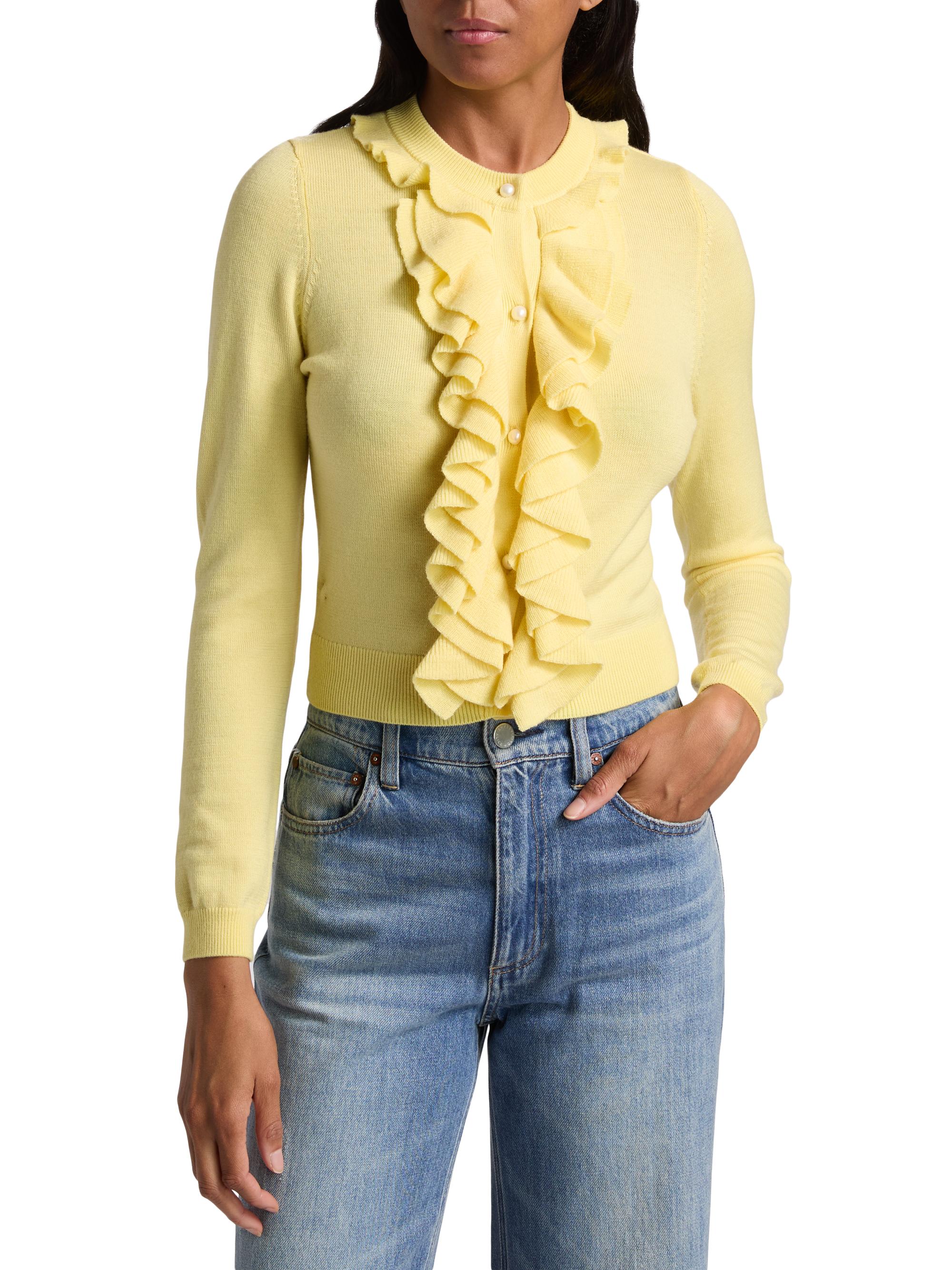 ALICE + OLIVIA Dollie Ruffled Cashmere Cardigan | Saks Fifth Avenue