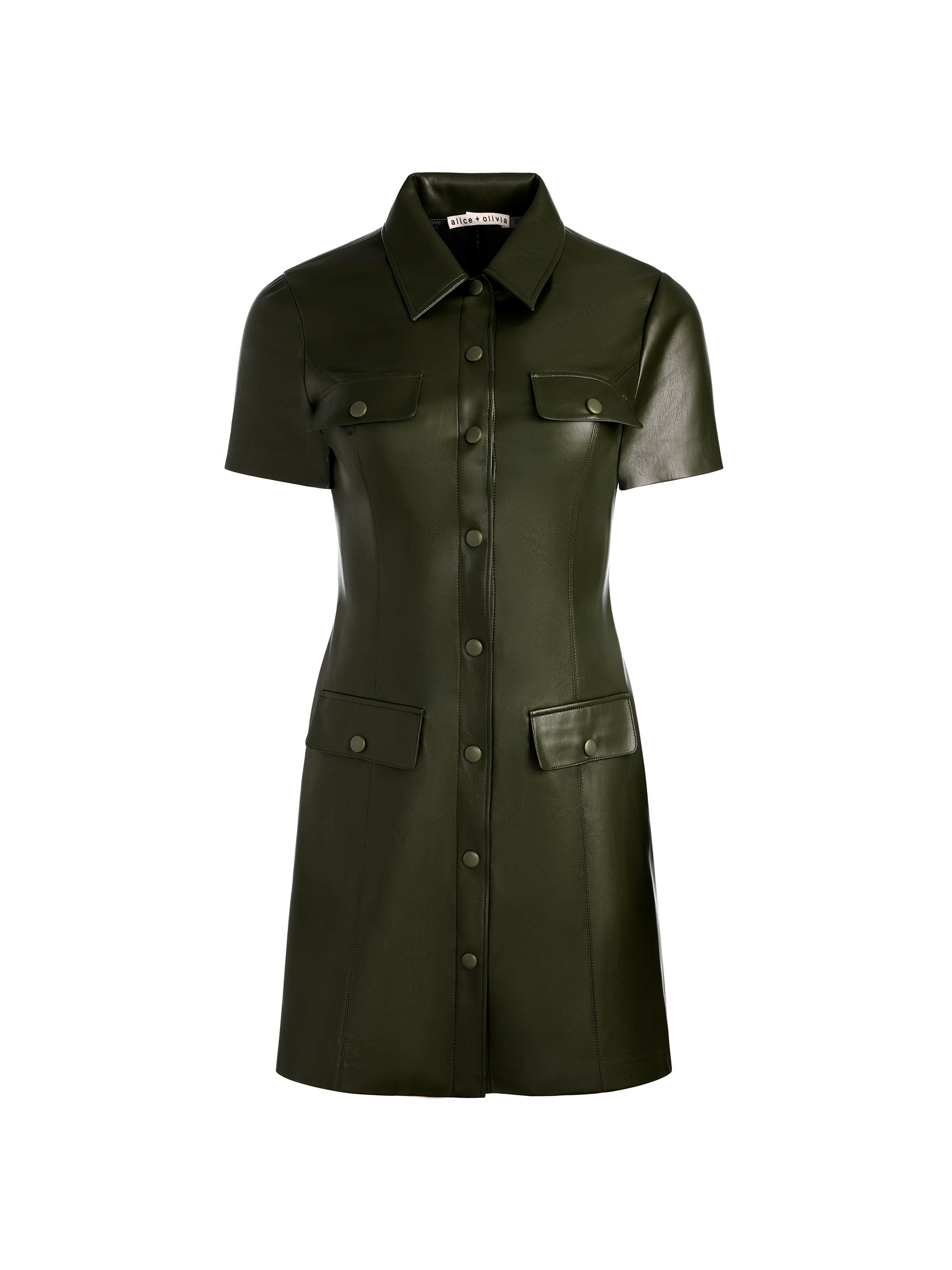 ALICE + OLIVIA Women's Jamie Faux-Leather Collared Minidress - Dark Olive
