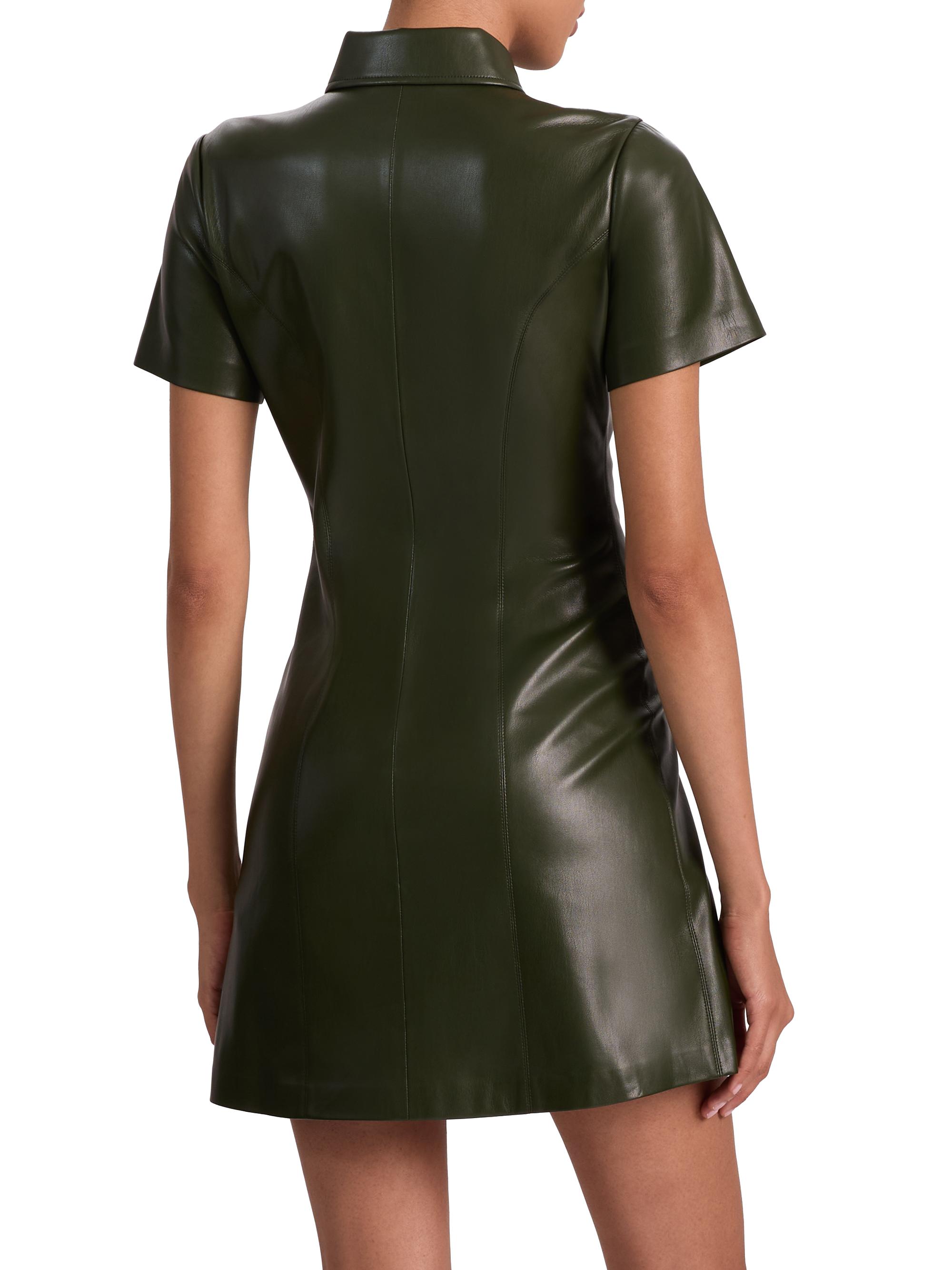 ALICE + OLIVIA Jamie Faux-Leather Collared Minidress | Saks Fifth Avenue