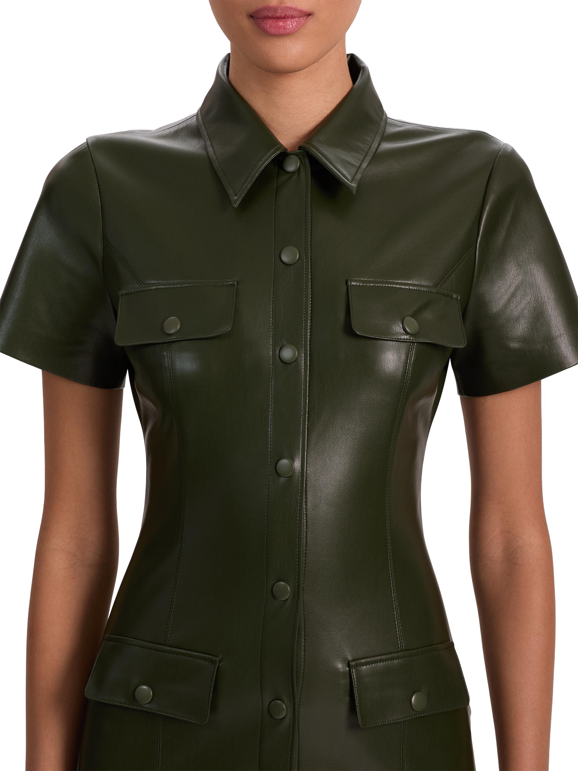 ALICE + OLIVIA Jamie Faux-Leather Collared Minidress | Saks Fifth