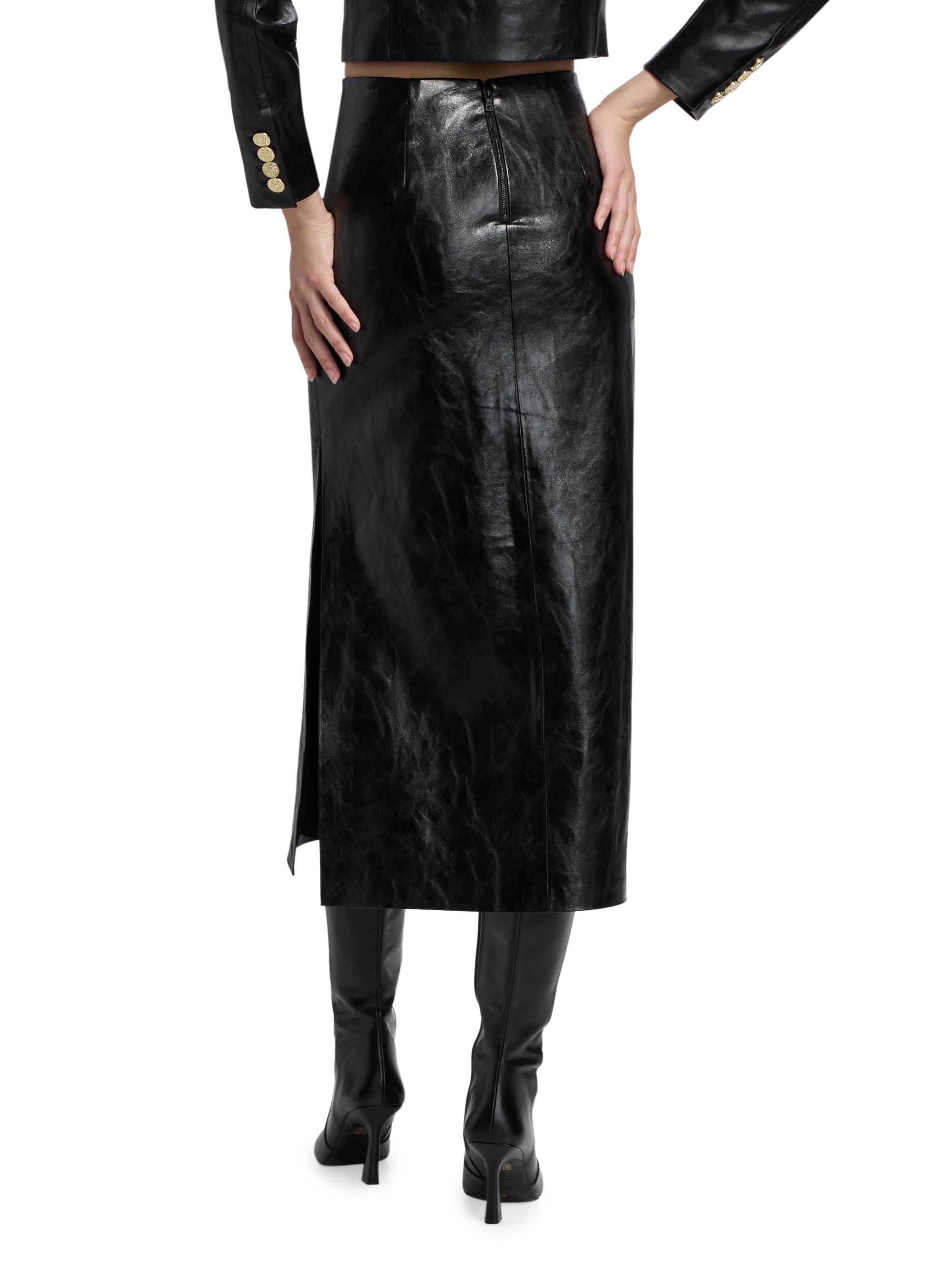 Alice + Olivia Maeve Faux-Leather Slip-Style Midi-Skirt | Saks