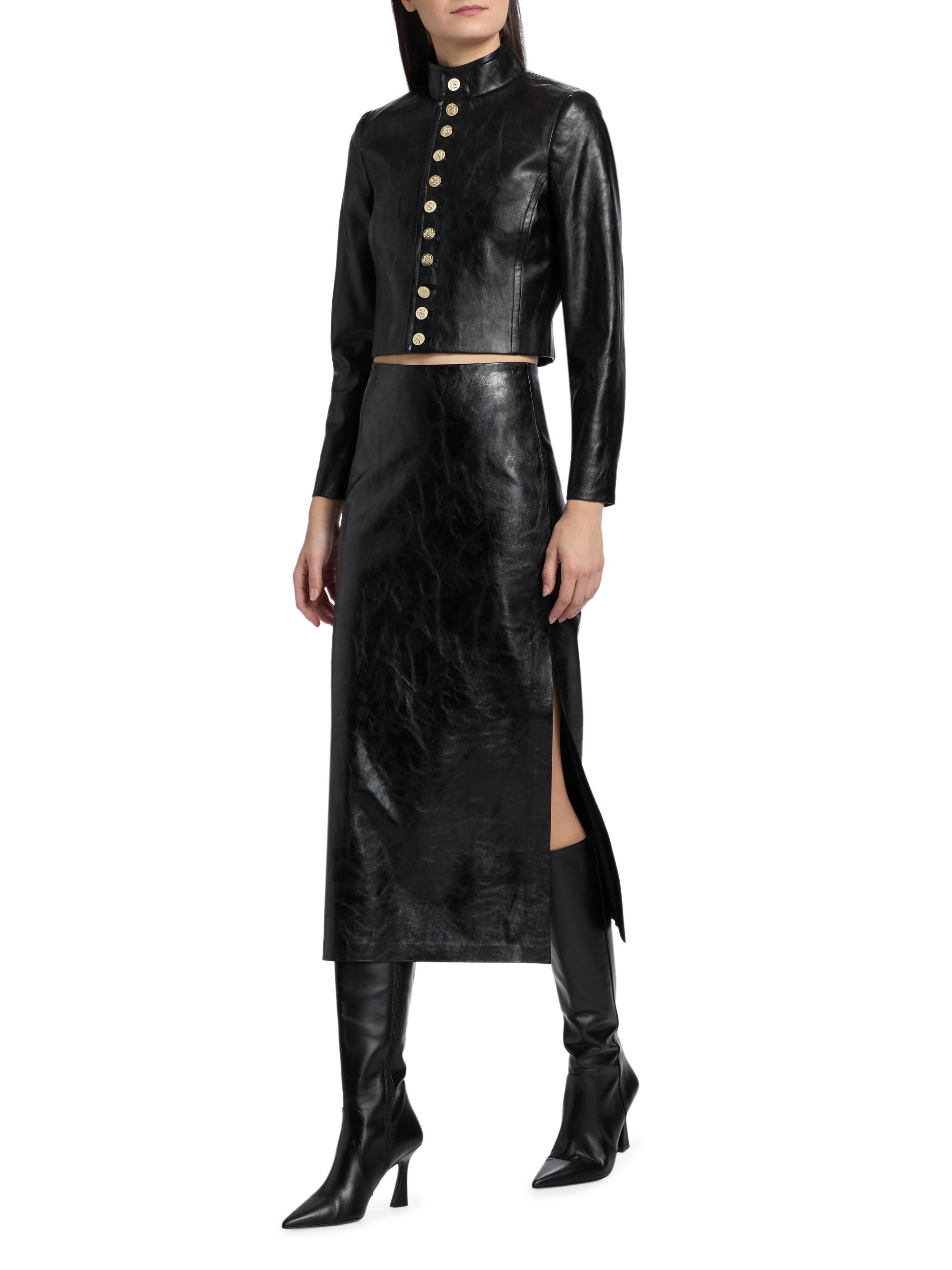 Alice + Olivia Maeve Faux-Leather Slip-Style Midi-Skirt | Saks