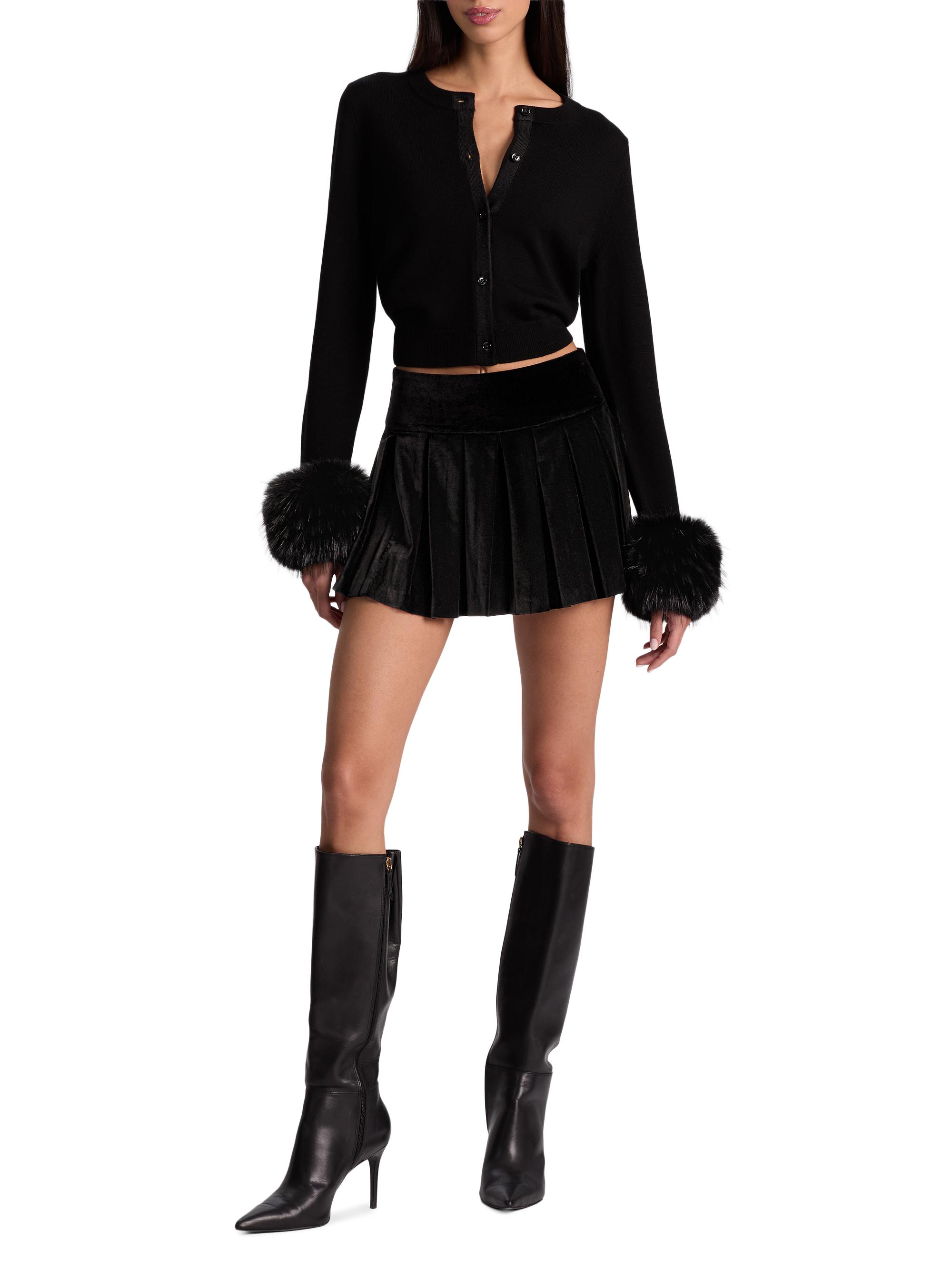 Alice+Olivia❇️フォックスファー付きカーディガン DOLLIE FAUX FUR CUFF CARDIGAN in MIDNIGHT BLUE | ALICE + OLIVIA