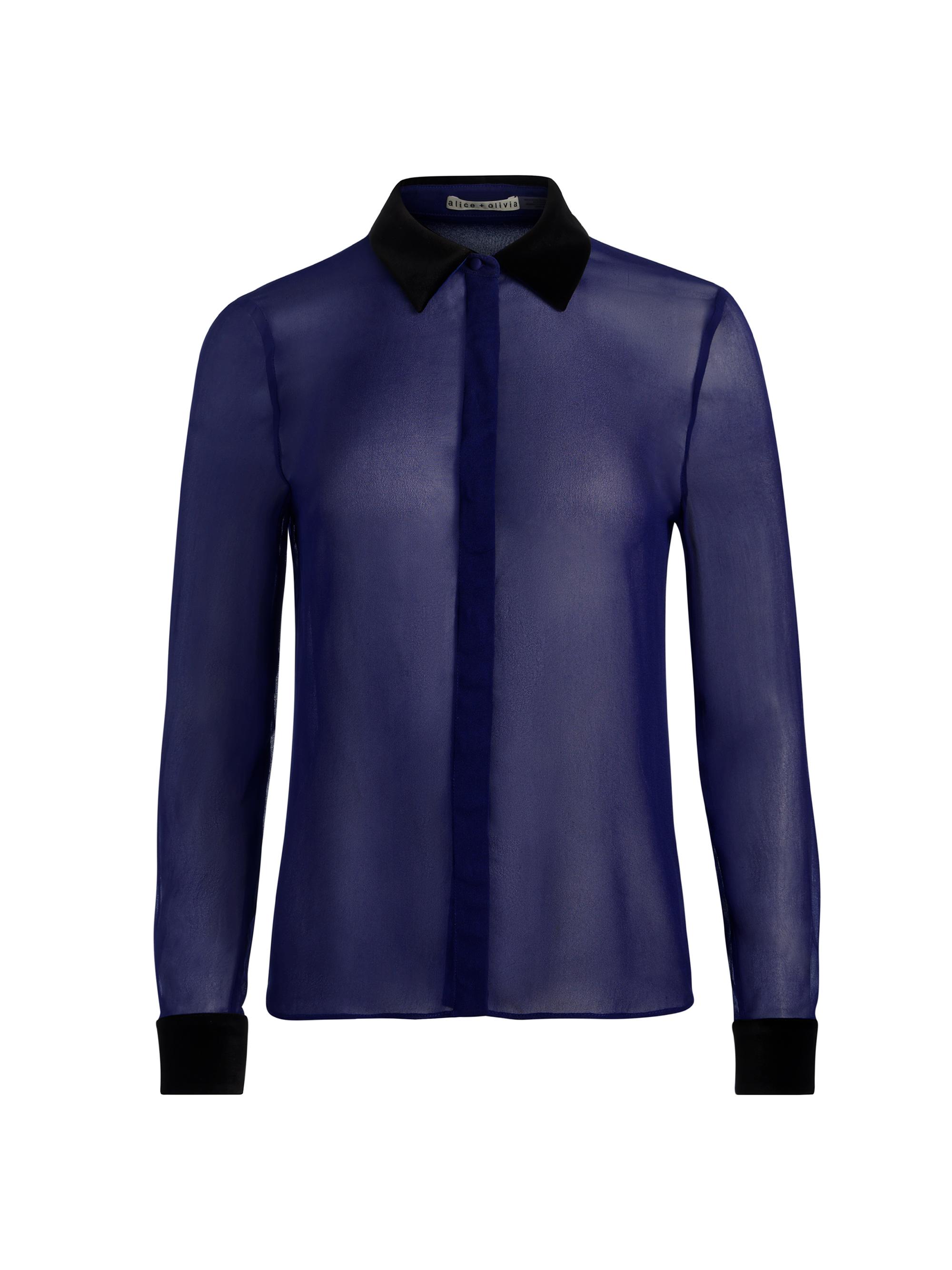 ALICE + OLIVIA Women's Willa Combo Placket Top - Midnight Blue Black