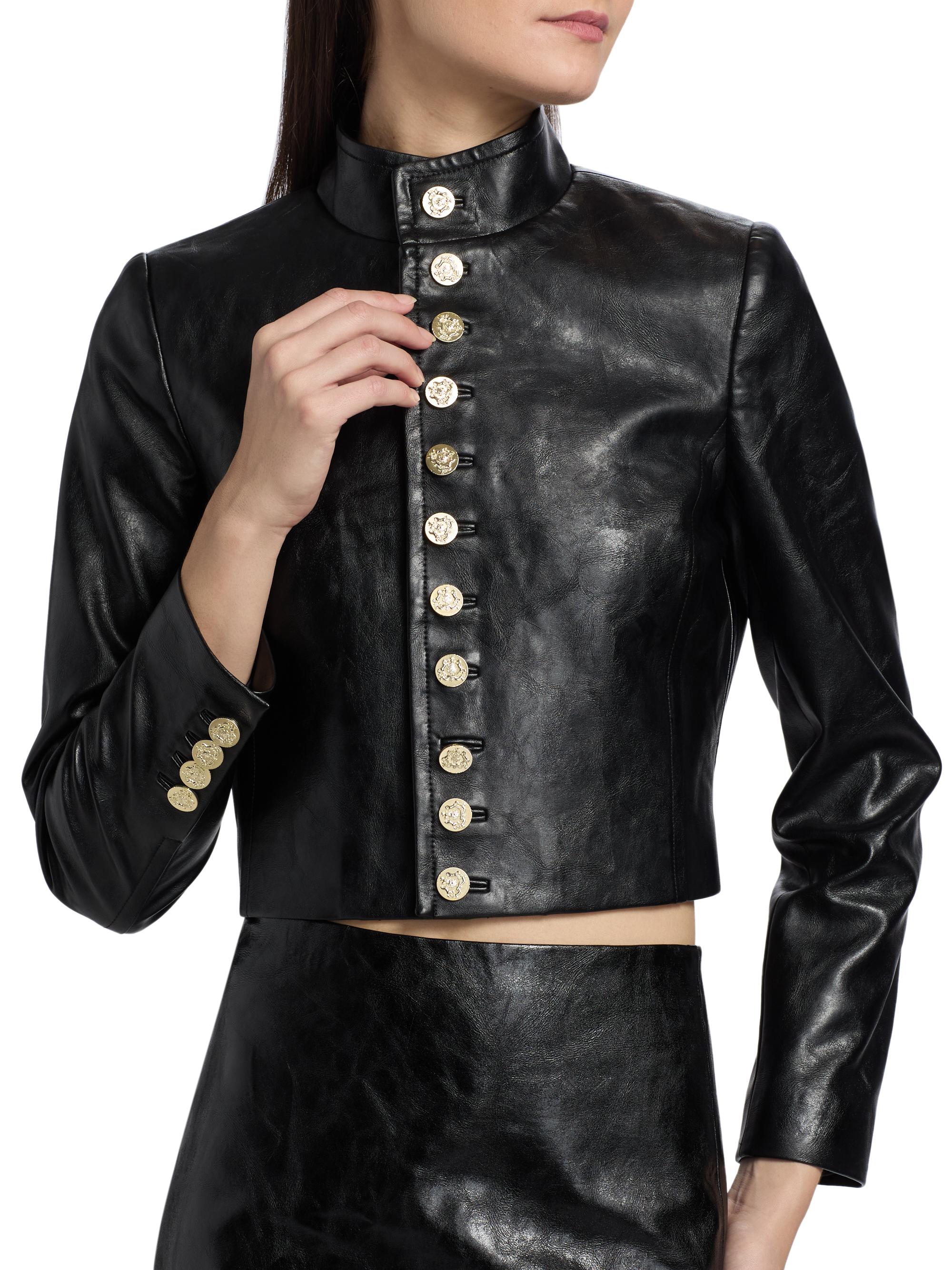 Alice + Olivia Emerson Faux-Leather Crop Miltary Jacket | Saks