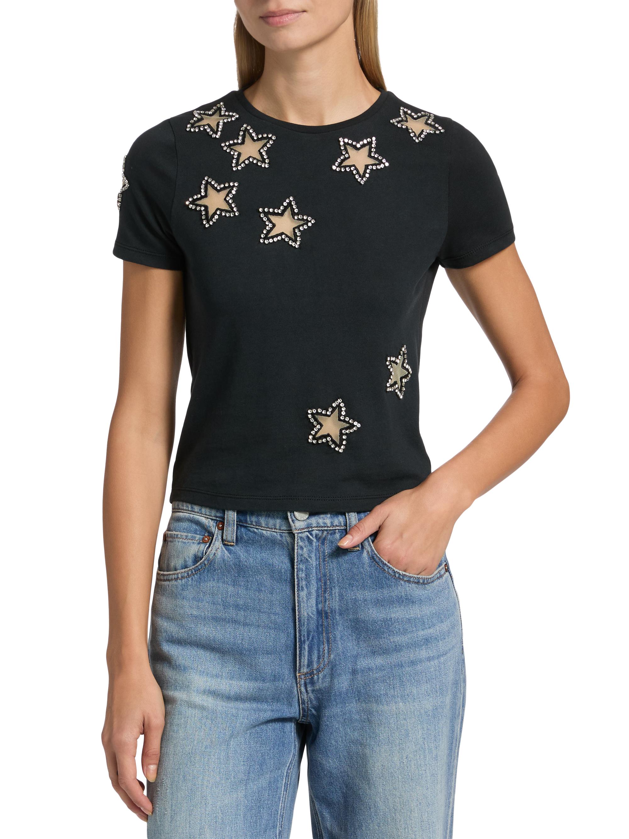 ALICE + OLIVIA Cindy Crystal Star Crop T-Shirt | Saks Fifth Avenue