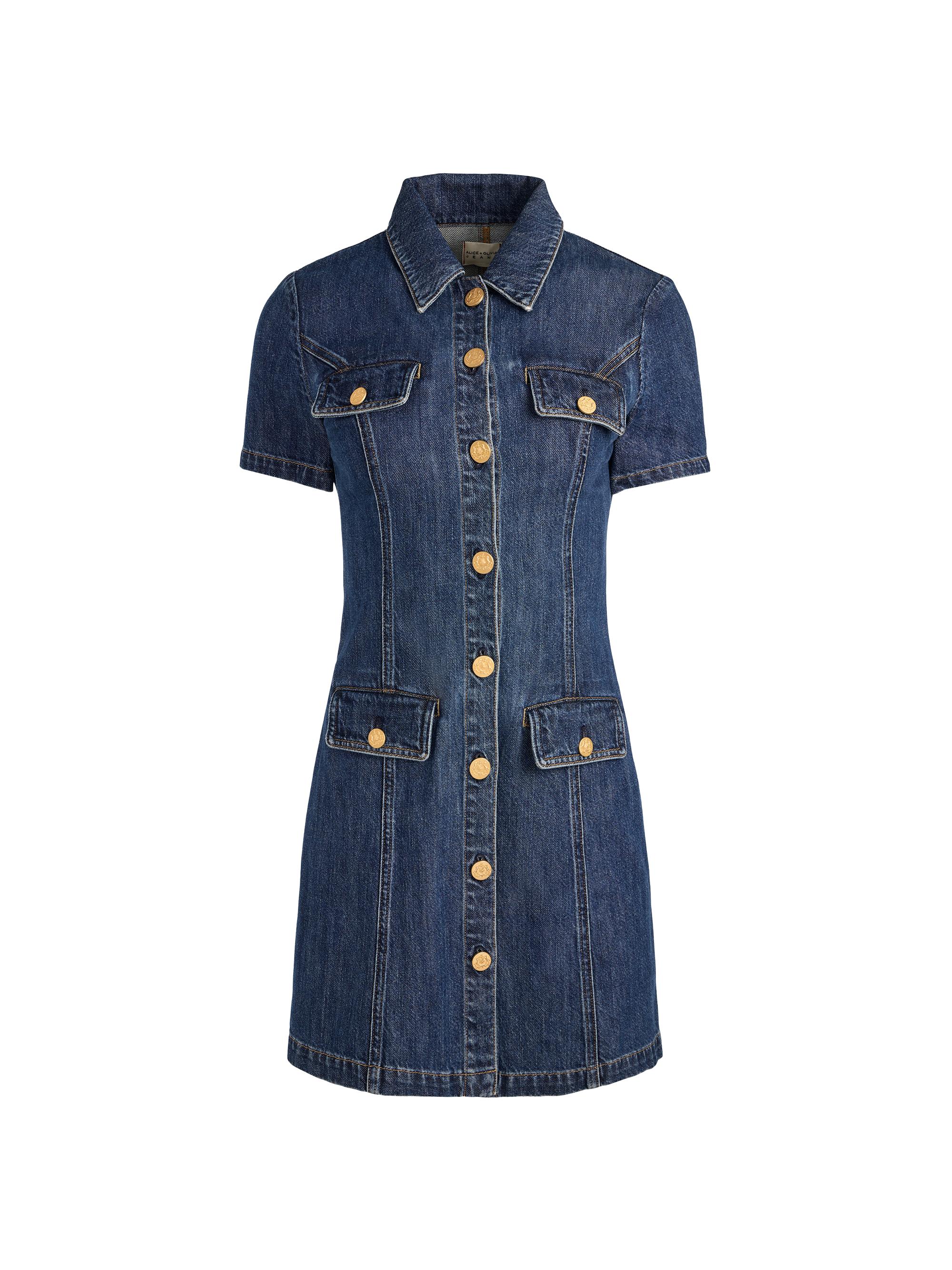 ALICE + OLIVIA Jamie Denim Collared Minidress