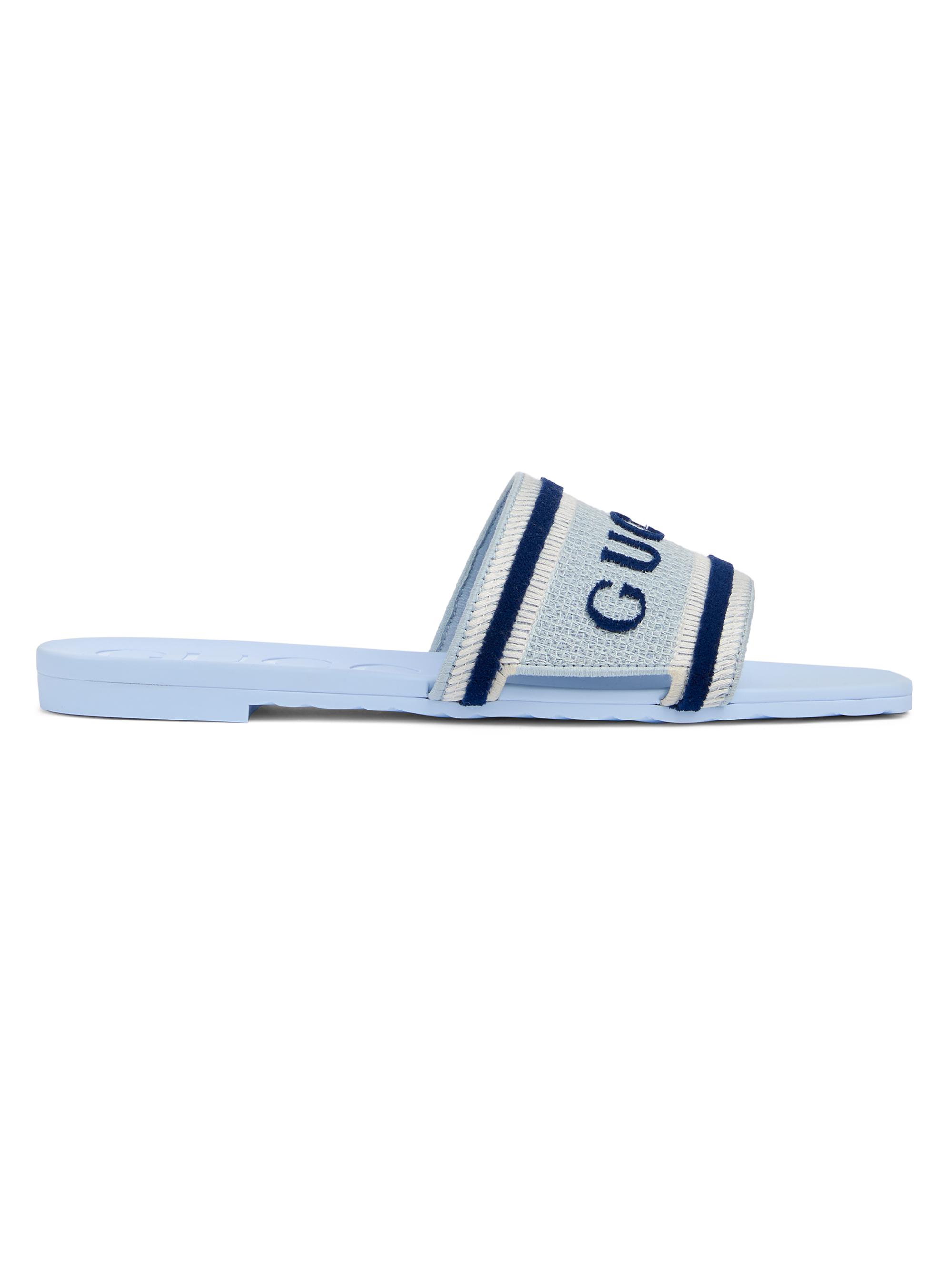Gucci Women's Luna Logo Cotton Canvas Sandals - Sky Blue