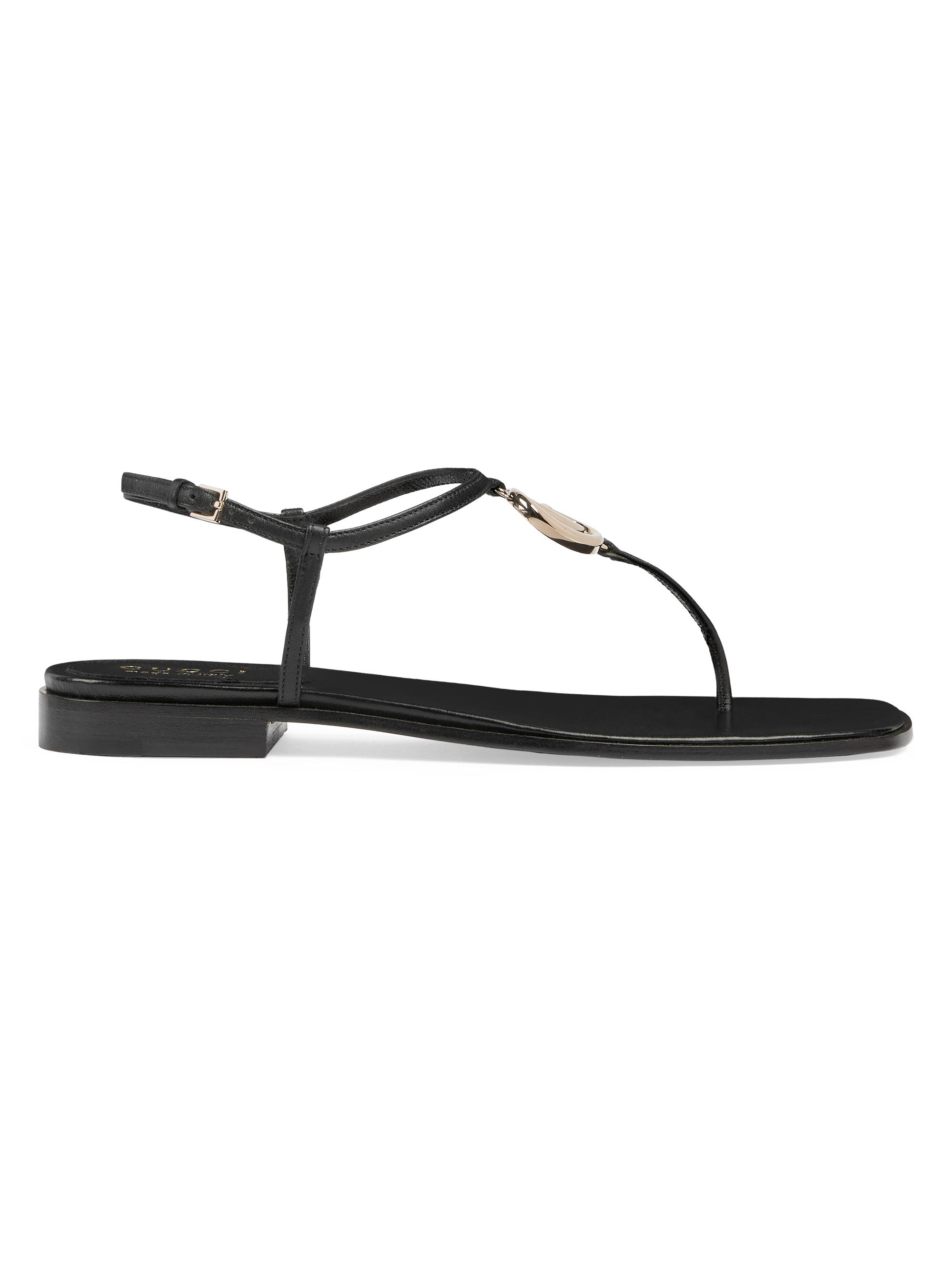 Gucci Women's New Marmont Leather T-Strap Sandals - Black