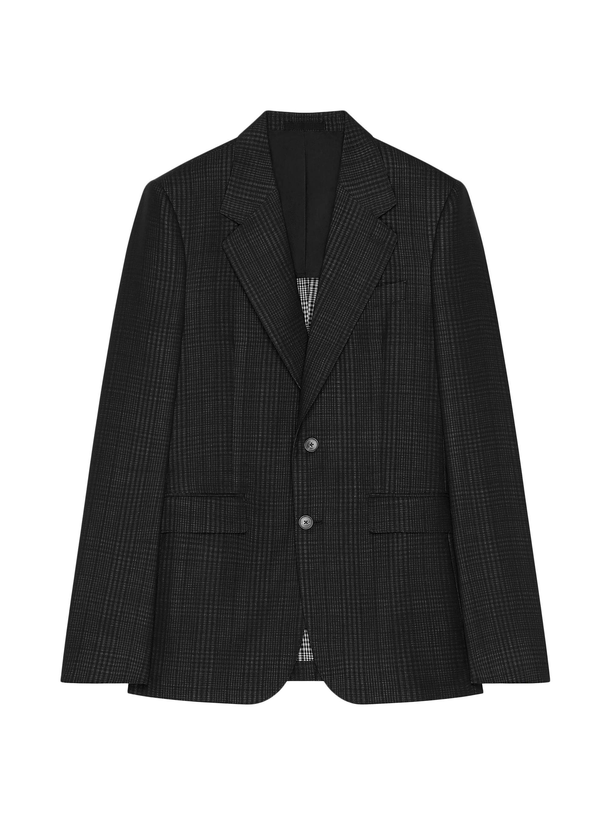Givenchy Men's Single-Breasted Fitted Checked Jacket in Wool - Black Grey