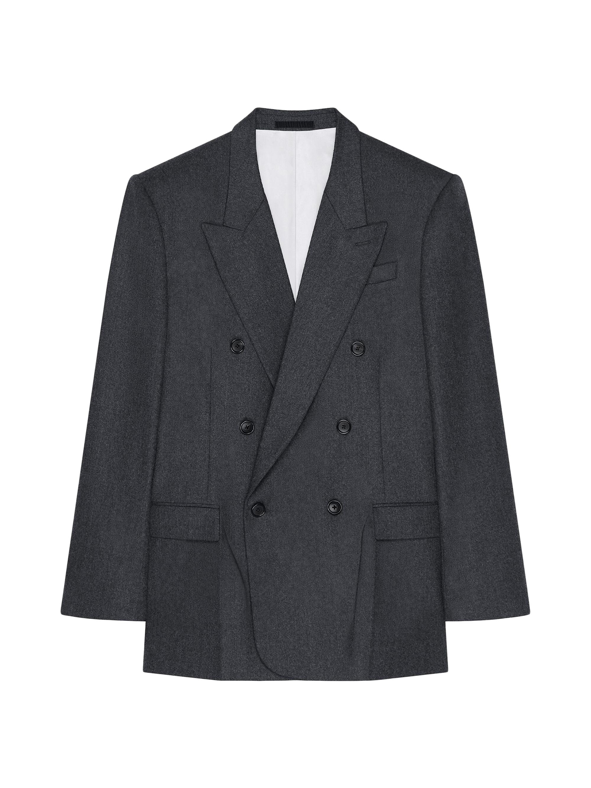 Givenchy Men's Double-Breasted Jacket in Flannel - Grey Mix