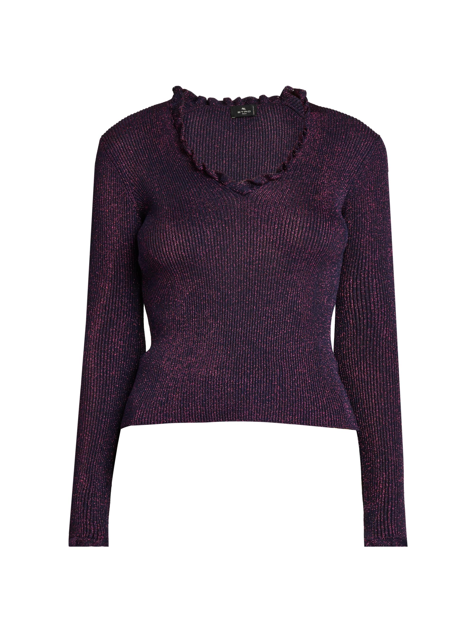 Etro Women's Ruffled Metallic Rib-Knit Top - Rosso Bordeaux Melange