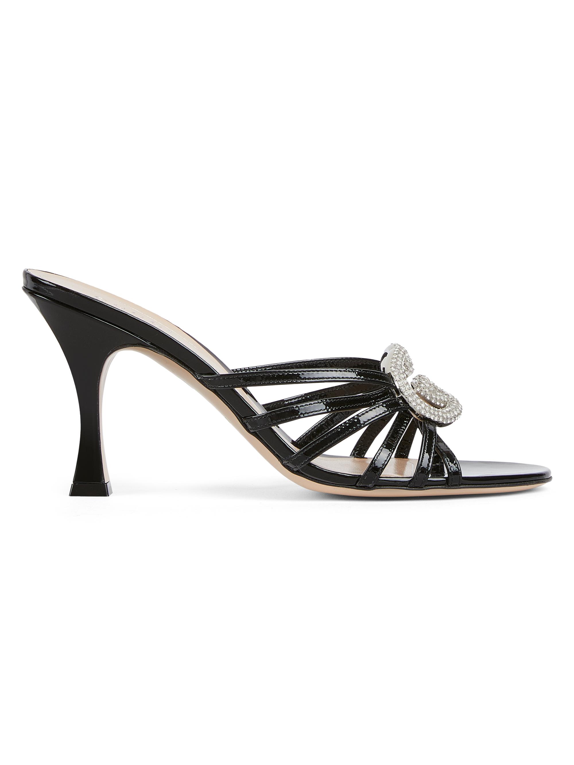 Gucci Women's Alicia 85MM Logo-Crystal Patent Leather Sandals - Nero
