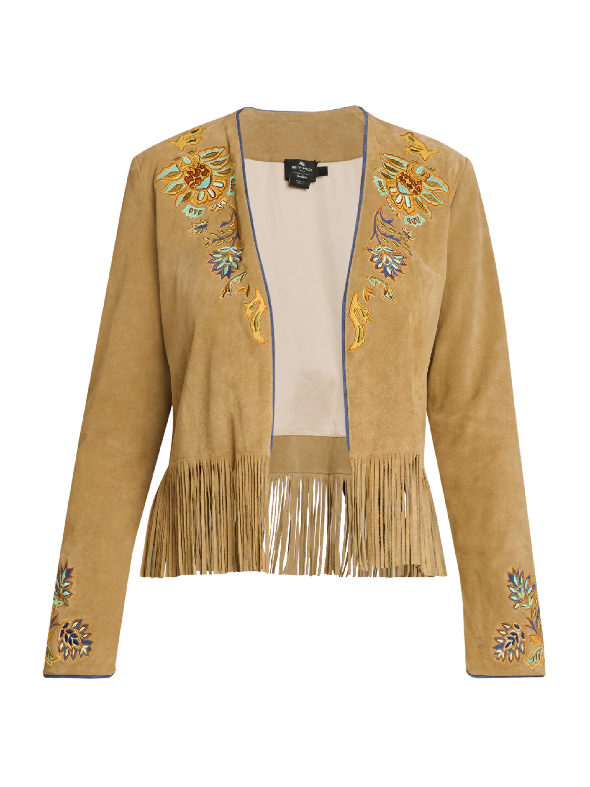 Etro Women's Embroidered Suede Fringe Jacket - Beige
