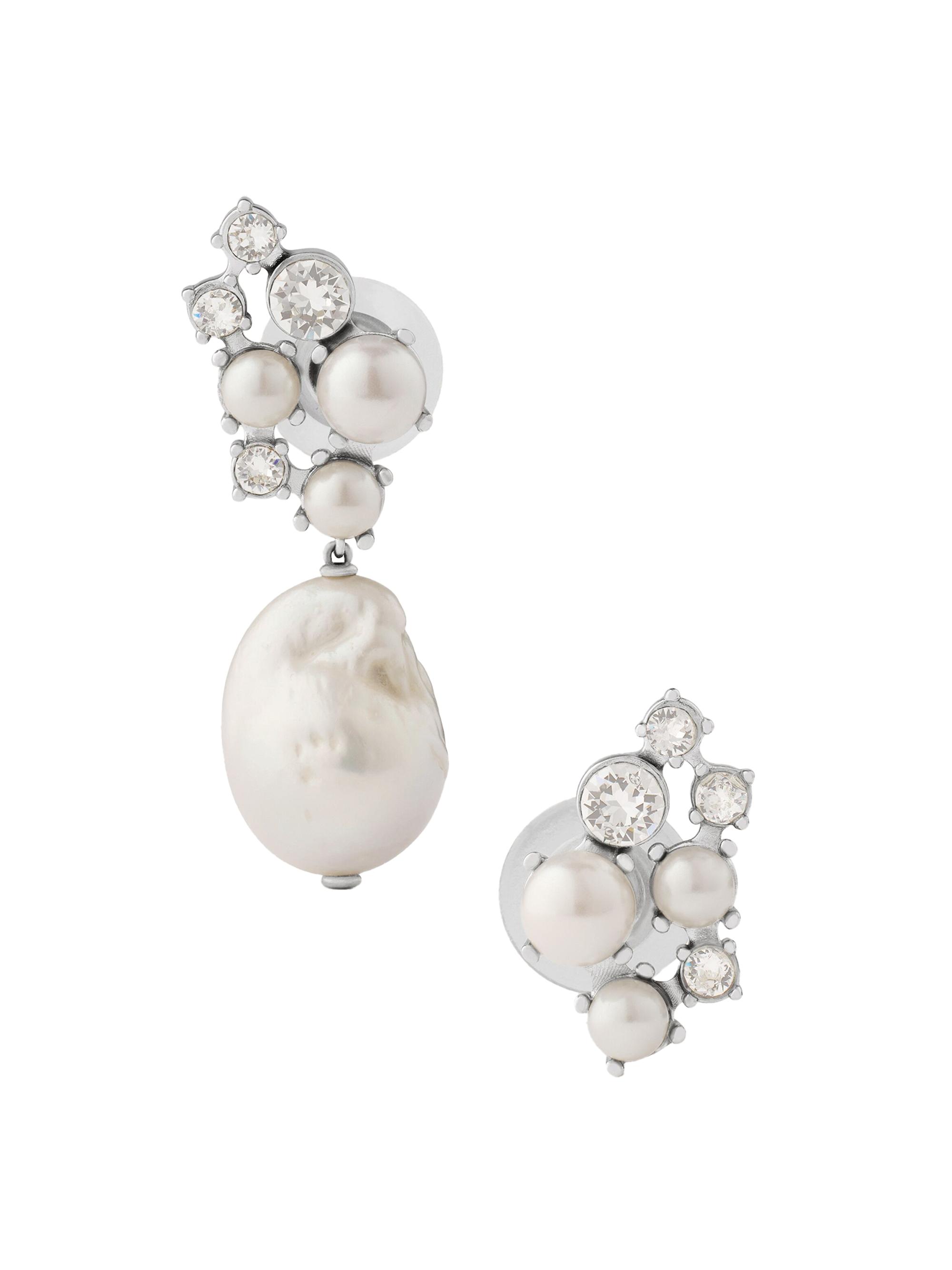 Givenchy Women's Crystal Pearl Asymmetric Earrings in Metal, Crystals and Pearls - White Silvery