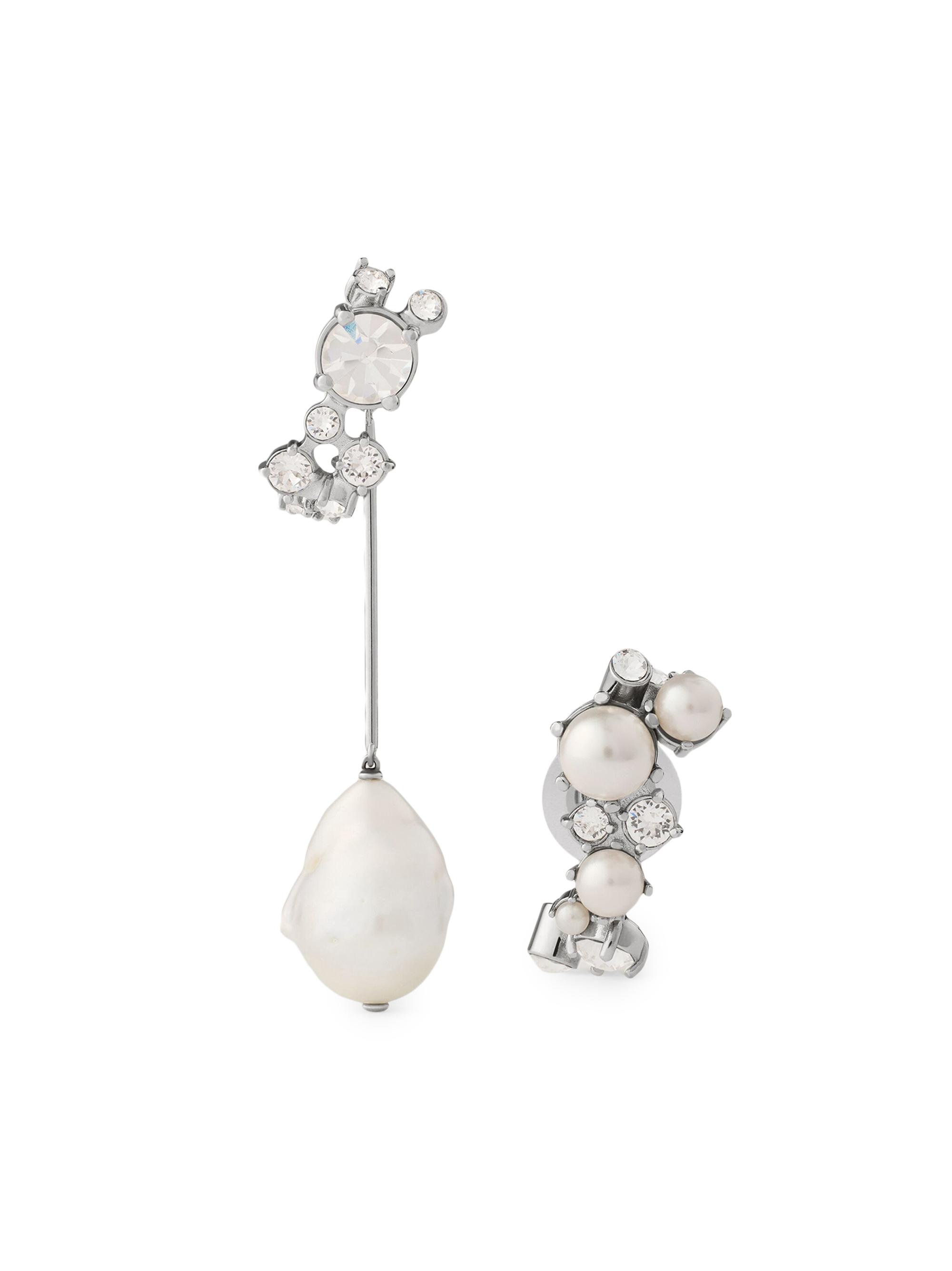 Givenchy Women's Crystal Pearl Asymmetric Earrings in Metal, Crystals and Pearls - White Silvery
